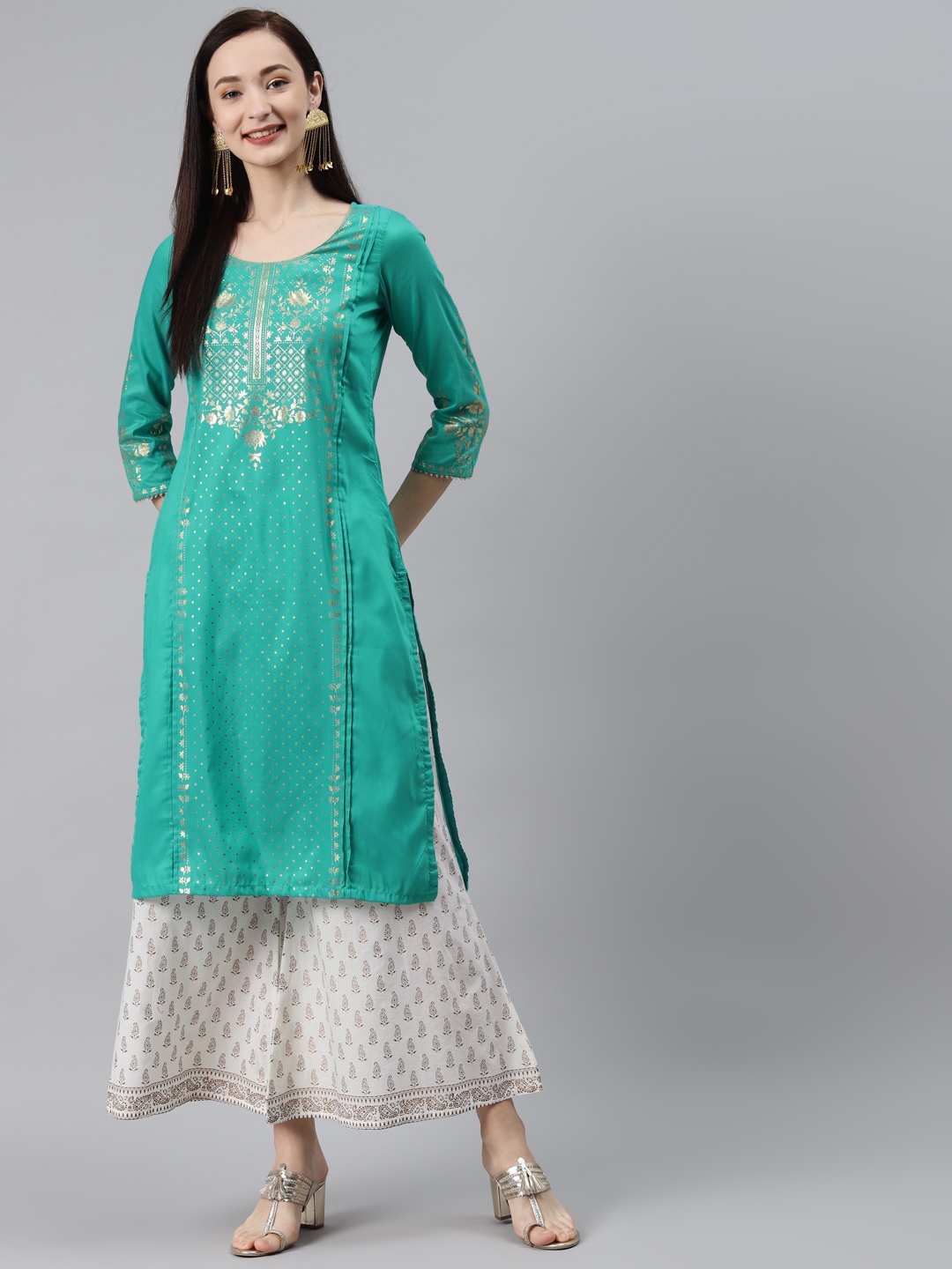 Rangriti Women Green Floral Printed Kurta