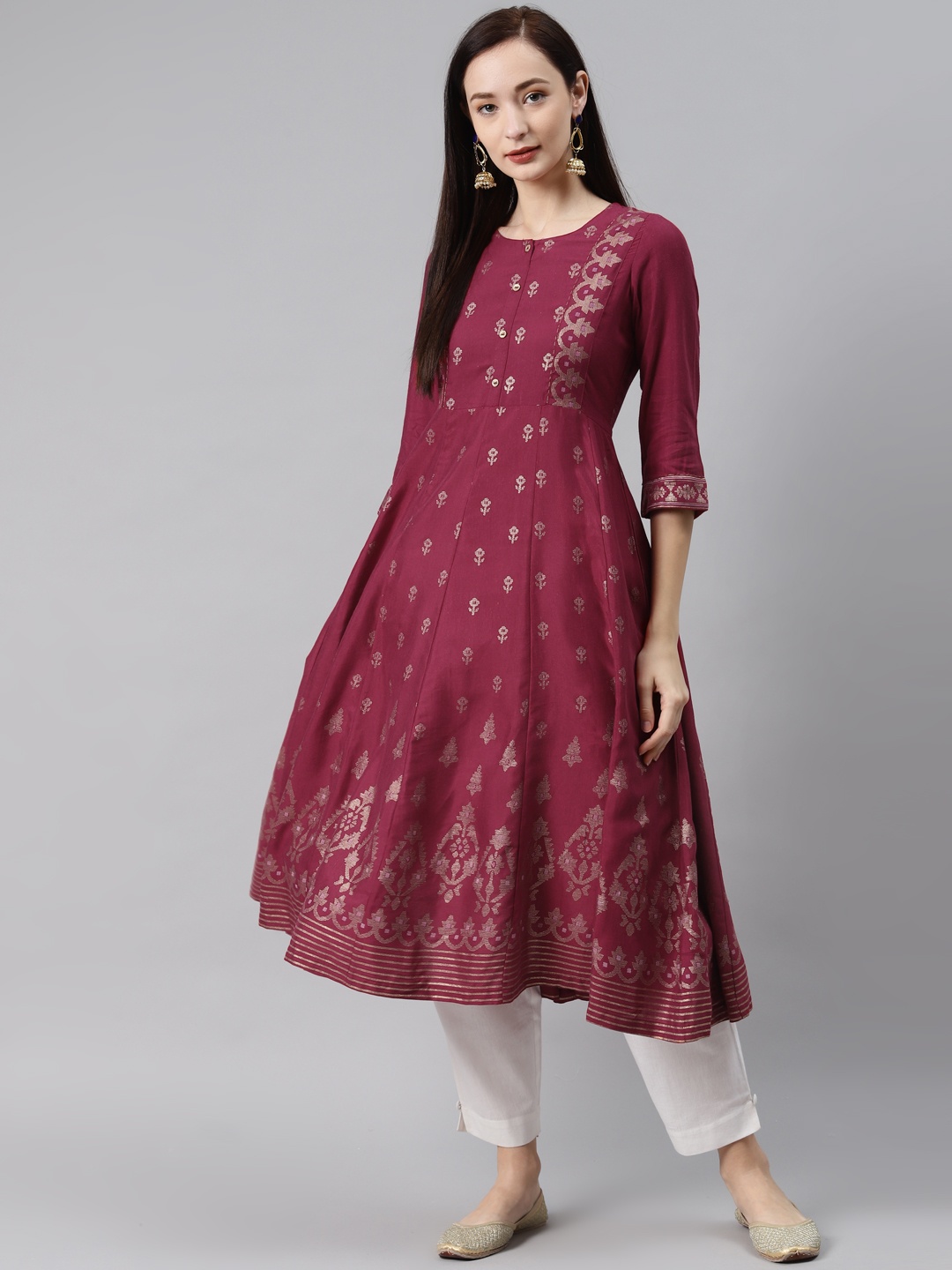 

Rangriti Women Red Floral Printed Anarkali Kurta