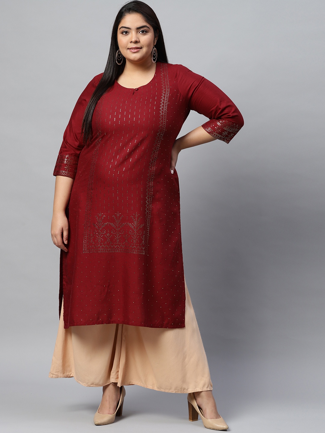 

Rangriti Women Maroon Printed Kurta