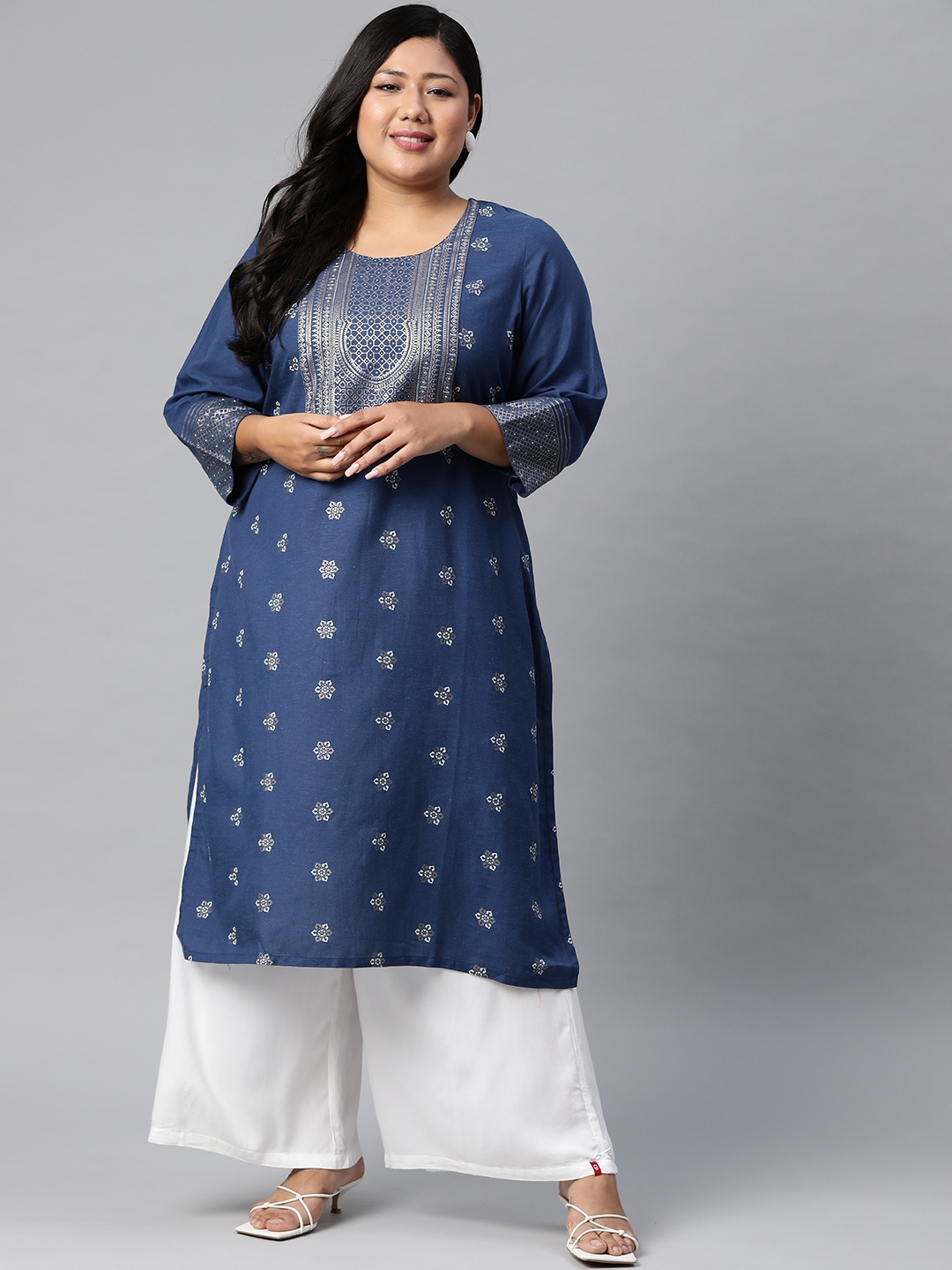 

Rangriti Women Navy Blue Ethnic Motifs Woven Indigo Kurta