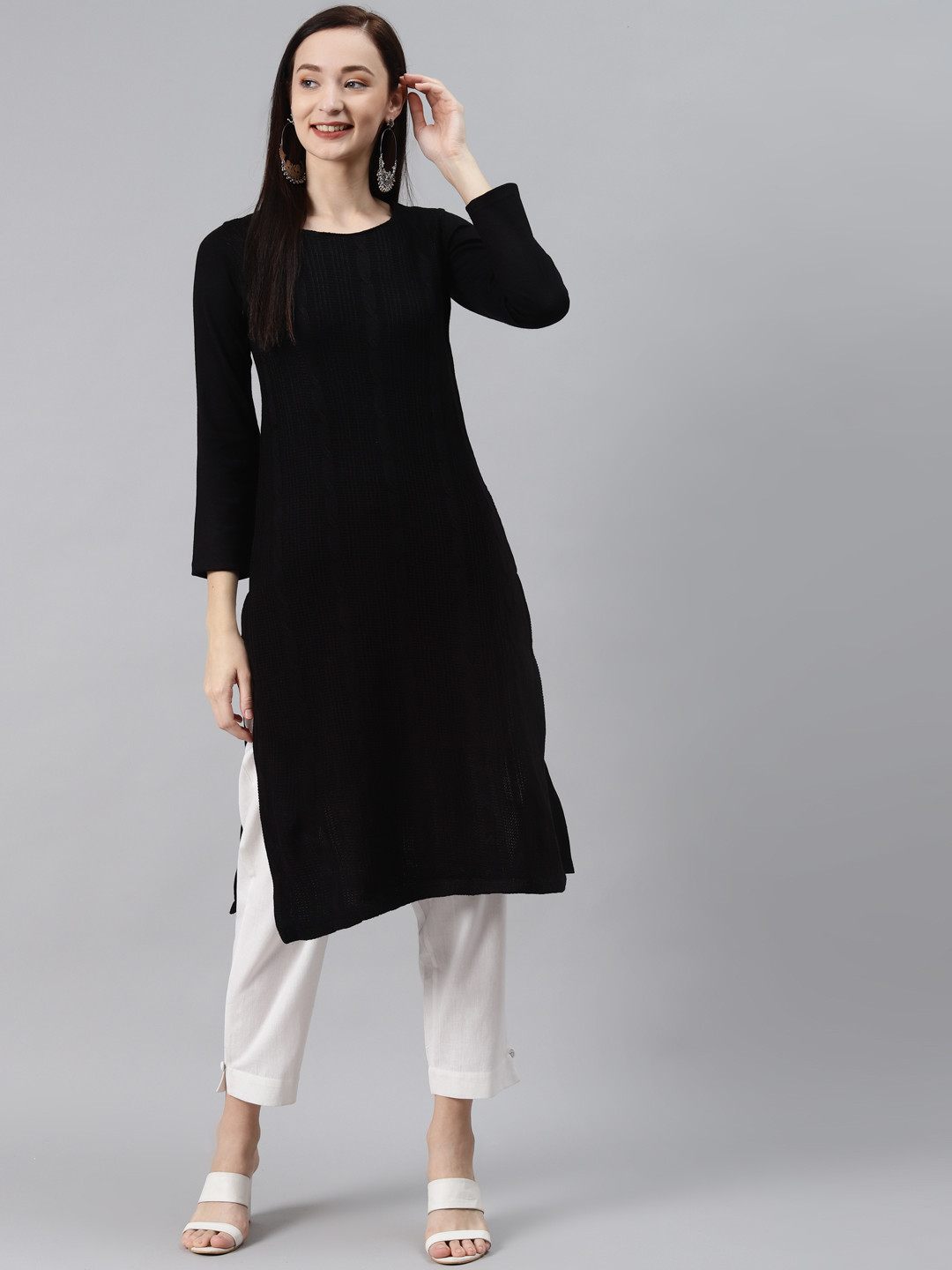 

Rangriti Women Black Self-Design Kurta