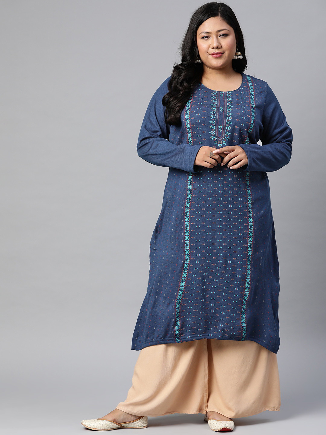 

Rangriti Women Blue Ethnic Motifs Printed Kurta