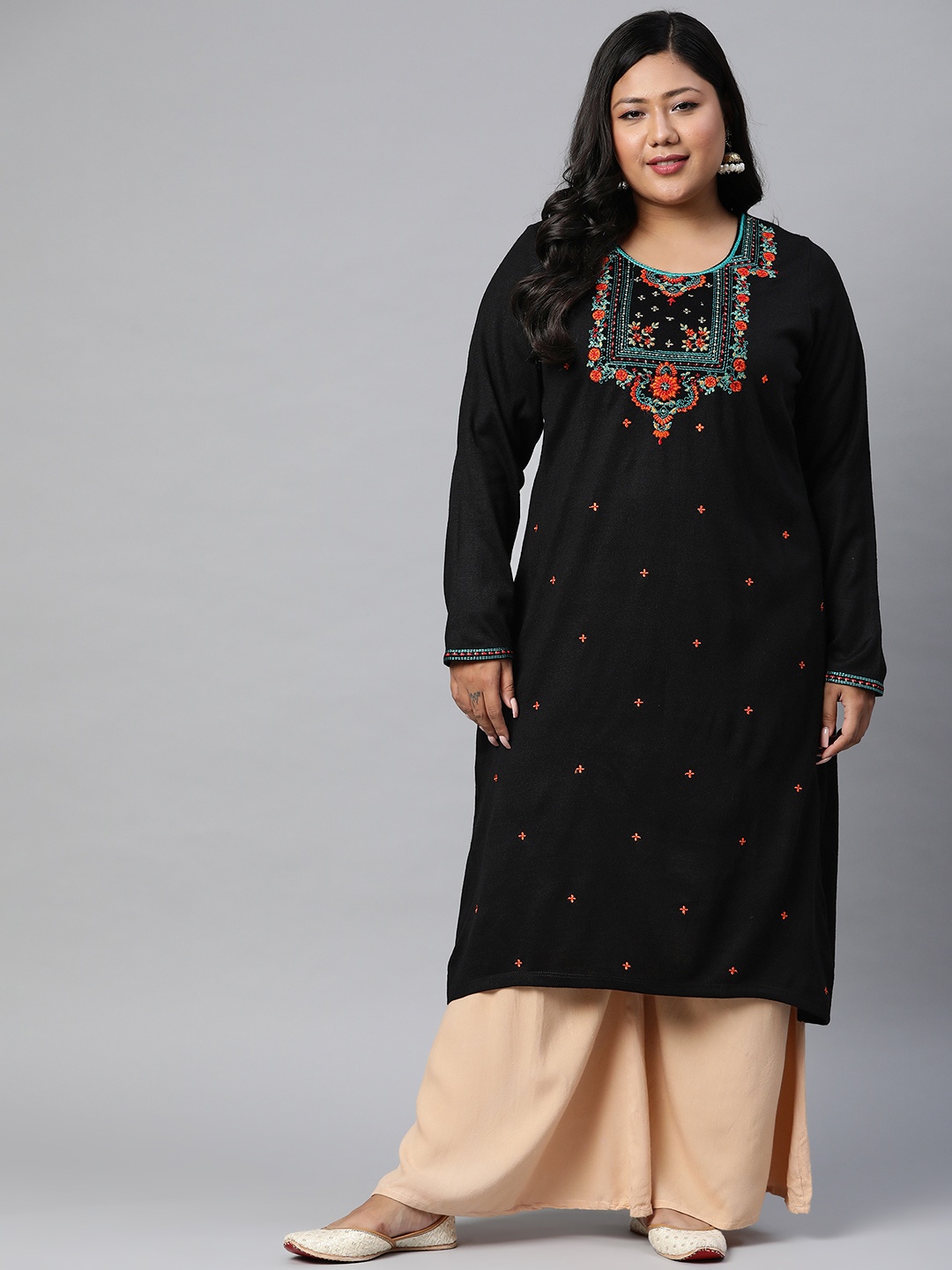 

Rangriti Women Black Ethnic Motifs Yoke Design Kurta