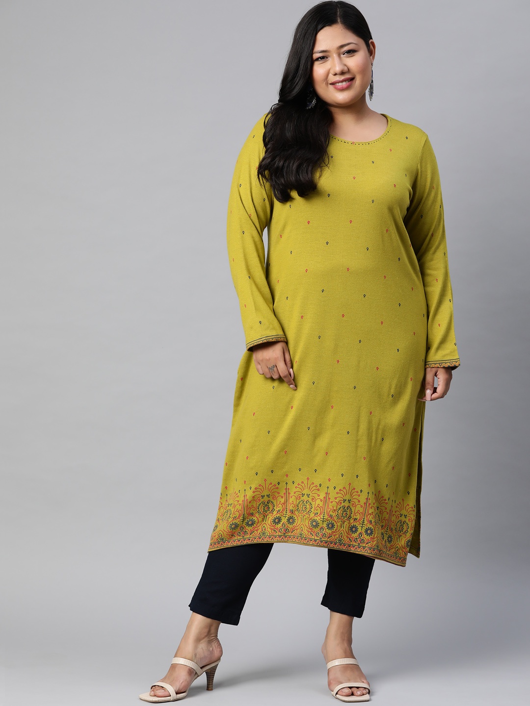 

Rangriti Women Olive Green Woven Design Acrylic Kurta
