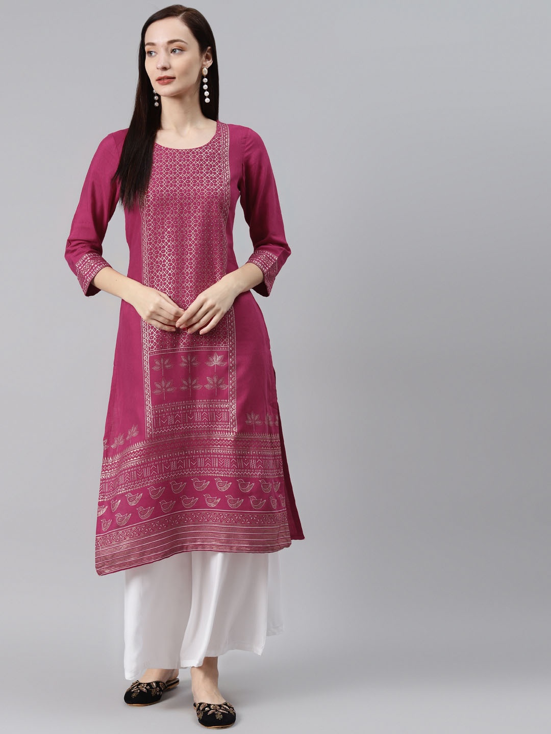 

Rangriti Women Fuchsia Ethnic Motifs Printed Kurta