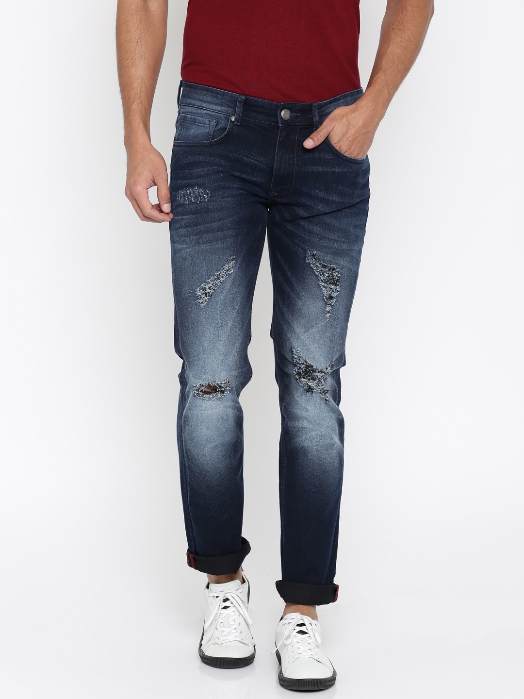 

SELA Men Blue Regular Fit Mid-Rise Mildly Distressed Jeans