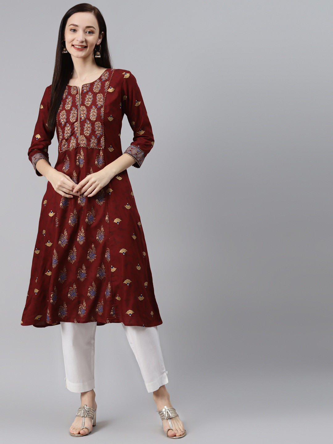 

Rangriti Women Maroon Ethnic Motifs Printed Kurta