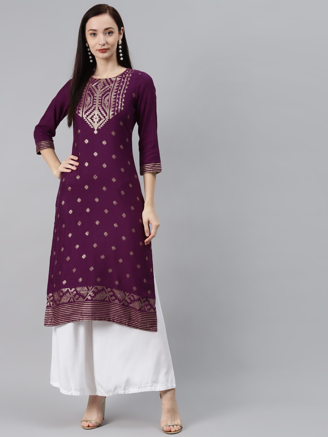 

Rangriti Women Purple Floral Printed Kurta
