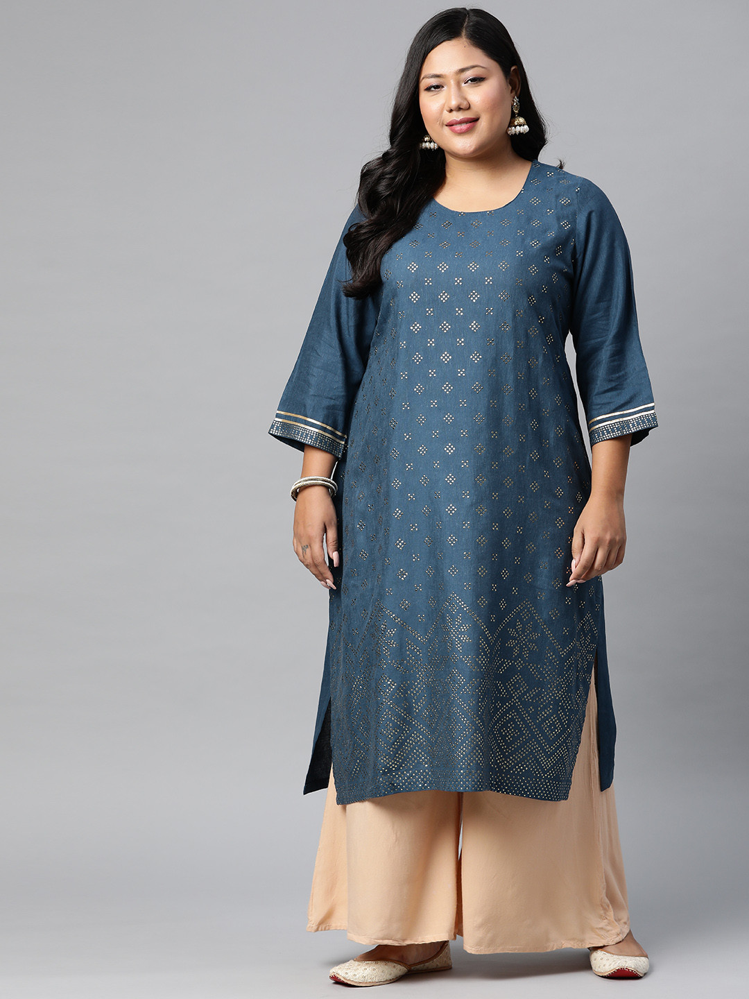 

Rangriti Women Navy Blue Embellished Indigo Kurta
