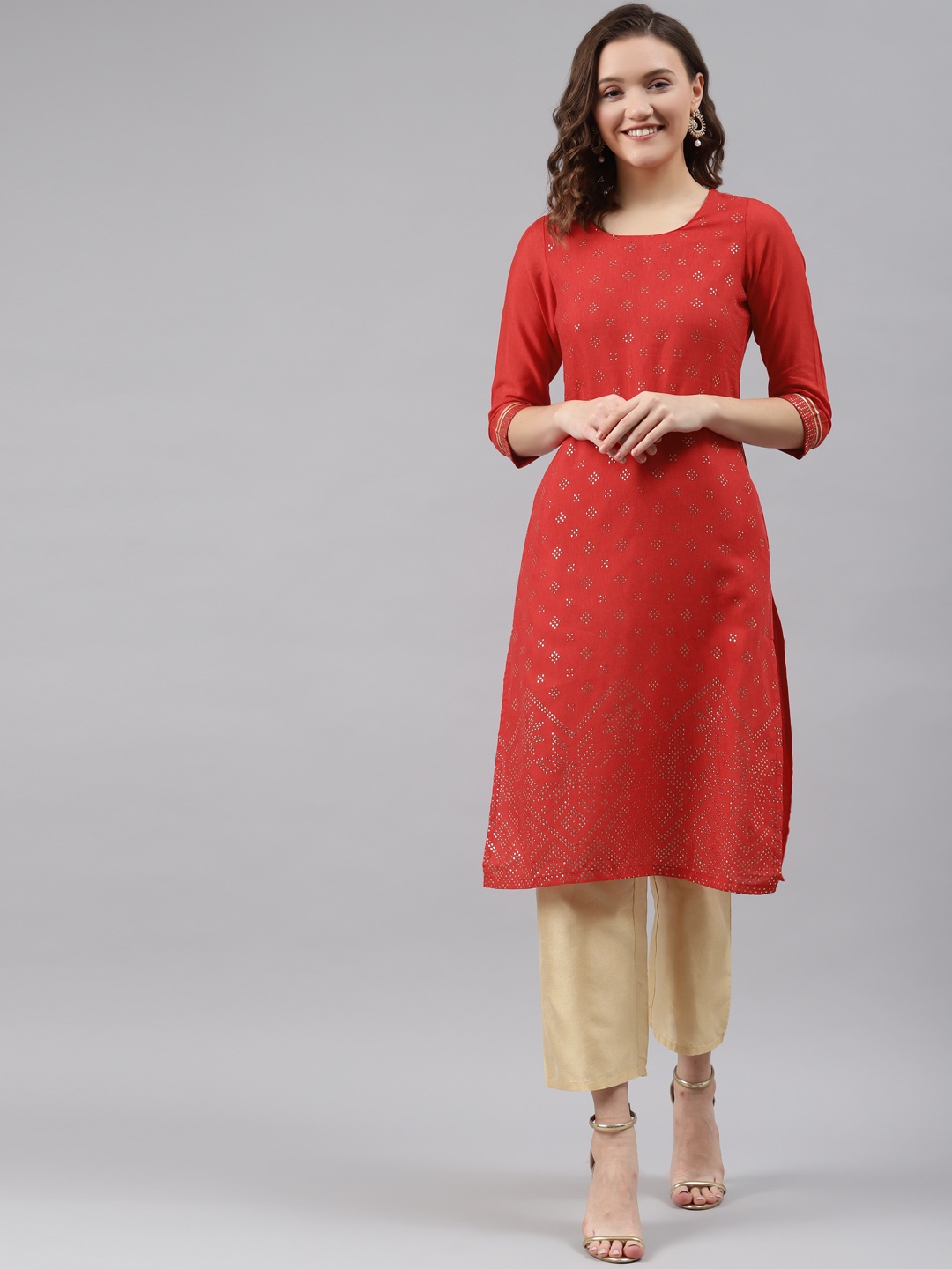 

Rangriti Women Orange Printed Kurta