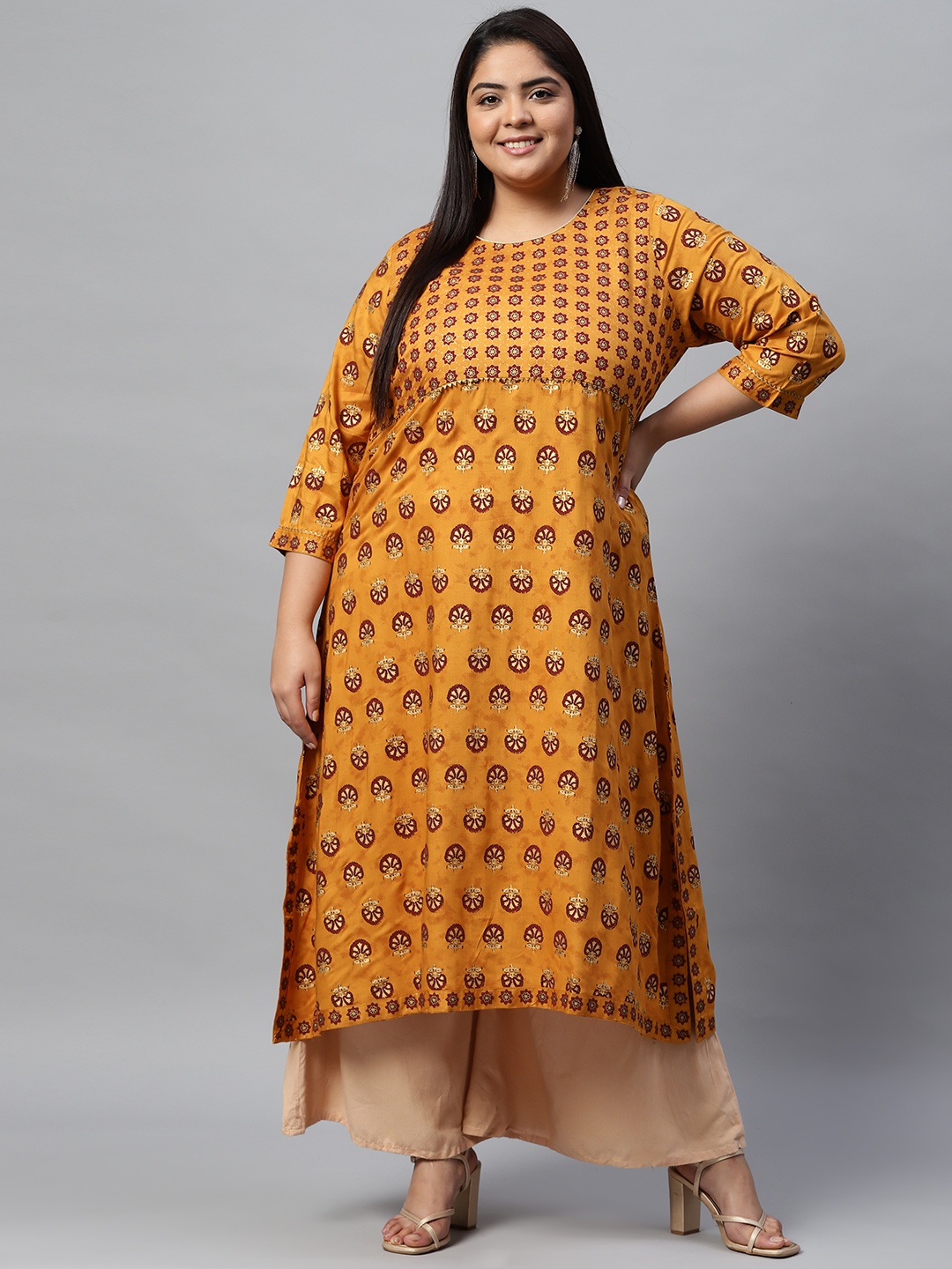 

Rangriti Women Mustard Yellow & Red Ethnic Motifs Printed Kurta