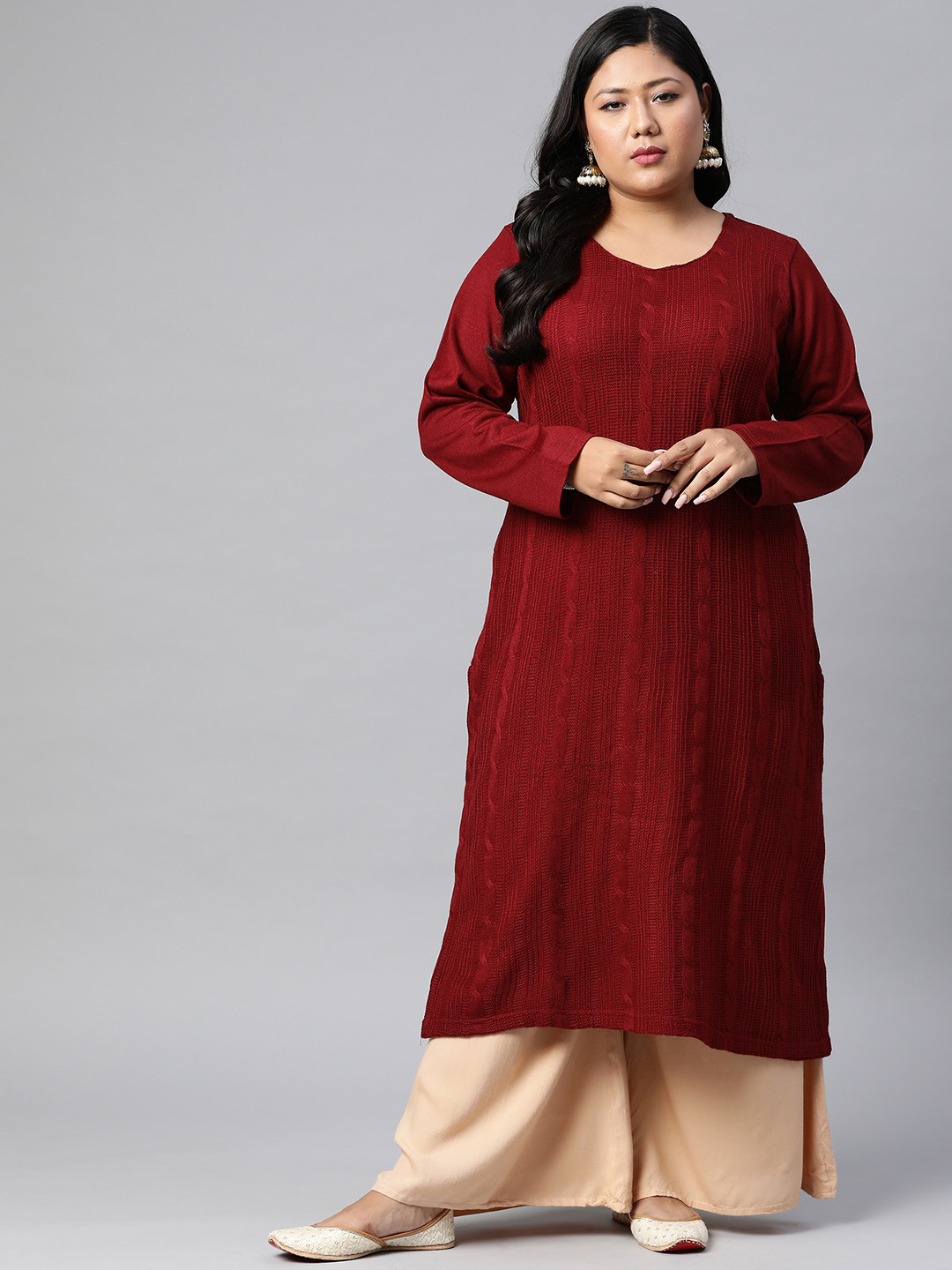 

Rangriti Women Maroon Woven Design Acrylic Kurta