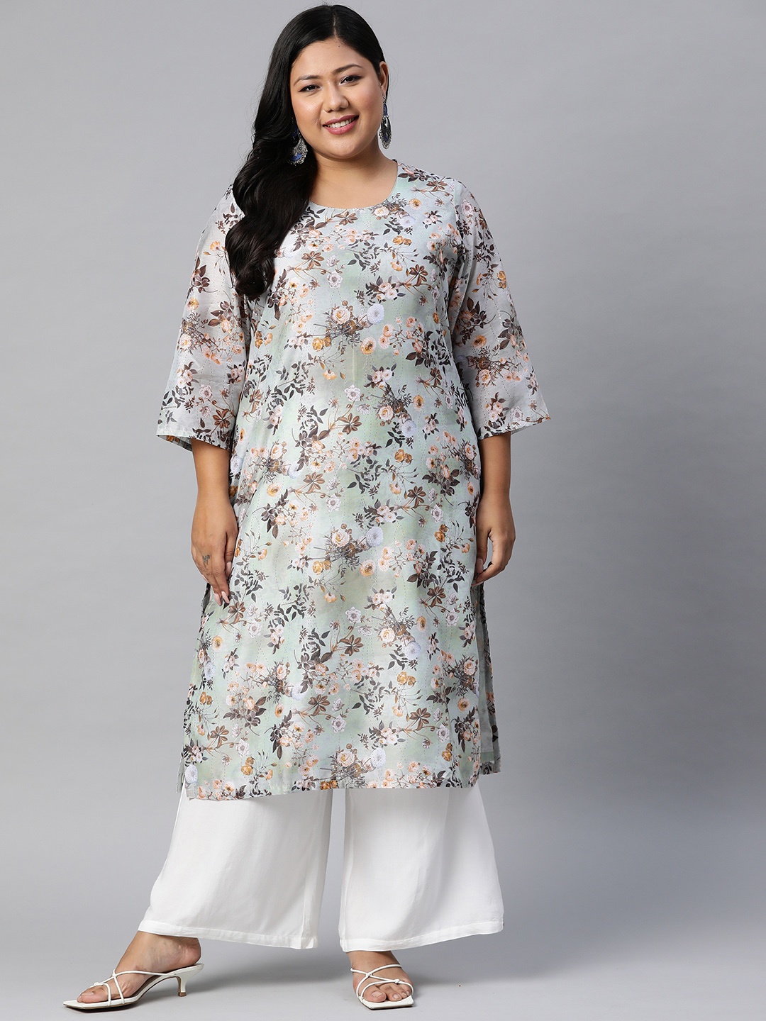 

Rangriti Women Grey Floral Printed Kurta