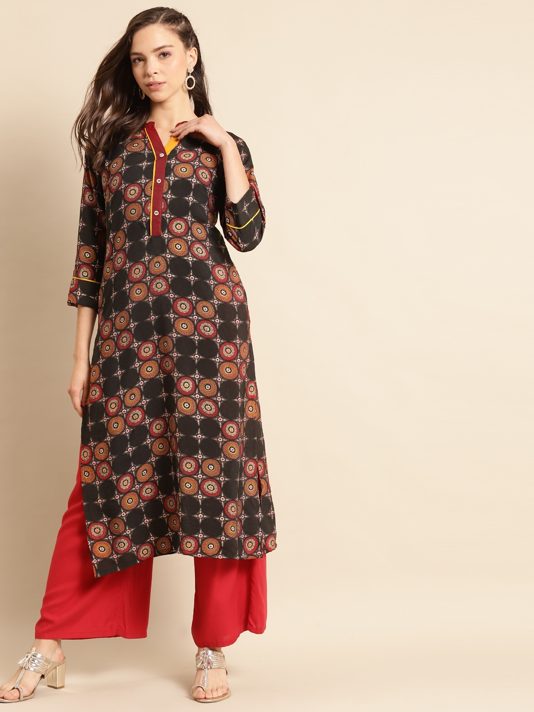 

RANGMAYEE Women Green & Maroon Floral Printed Indie Prints Liva Kurta