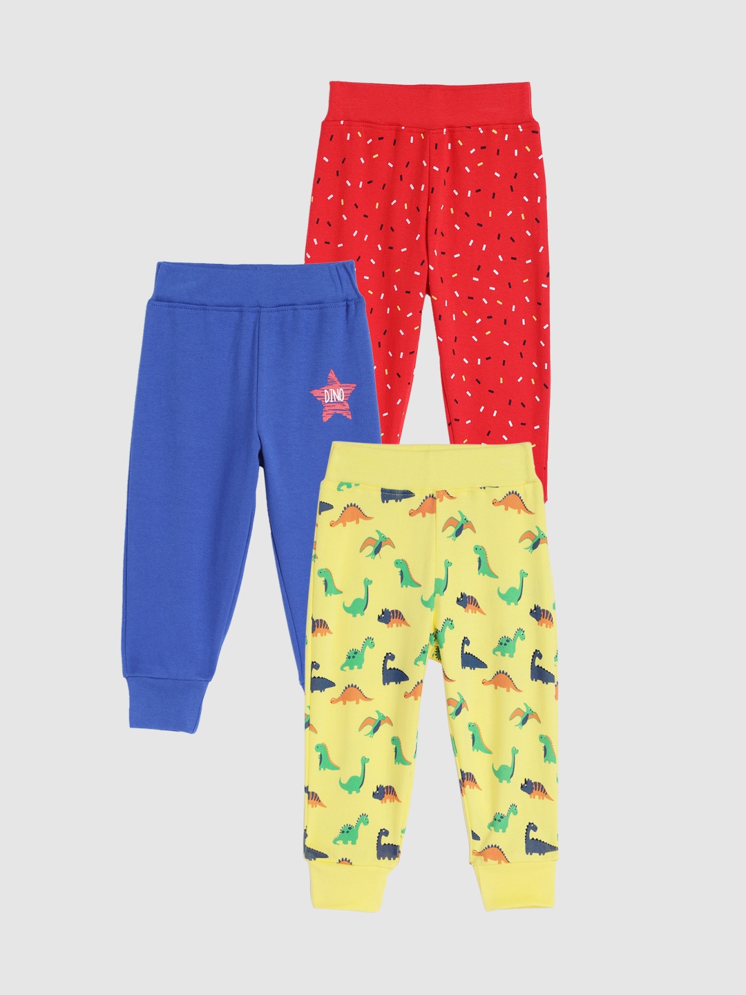 

MISS&CHIEF BABY Kids Unisex Pack of 3 Multicoloured Pure Cotton Joggers, Blue