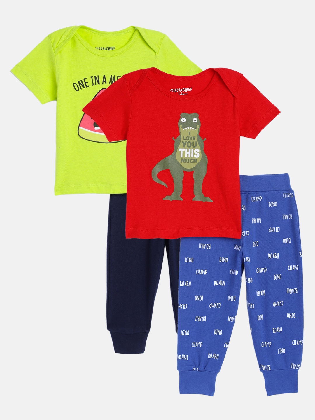 

MISS&CHIEF BABY Unisex Kids Red & Green Printed Night suit