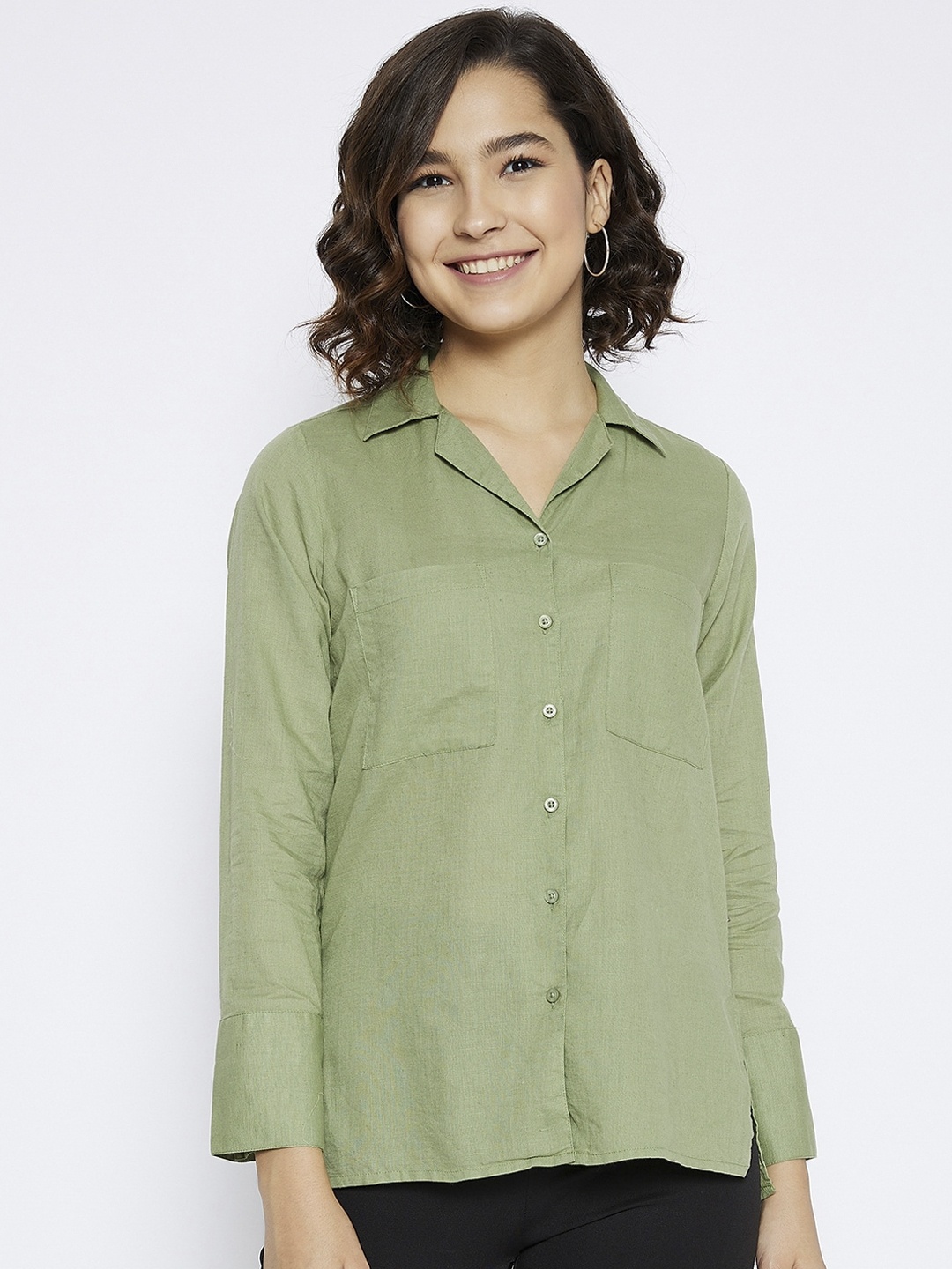 

Crimsoune Club Women Green Slim Fit Opaque Casual Shirt
