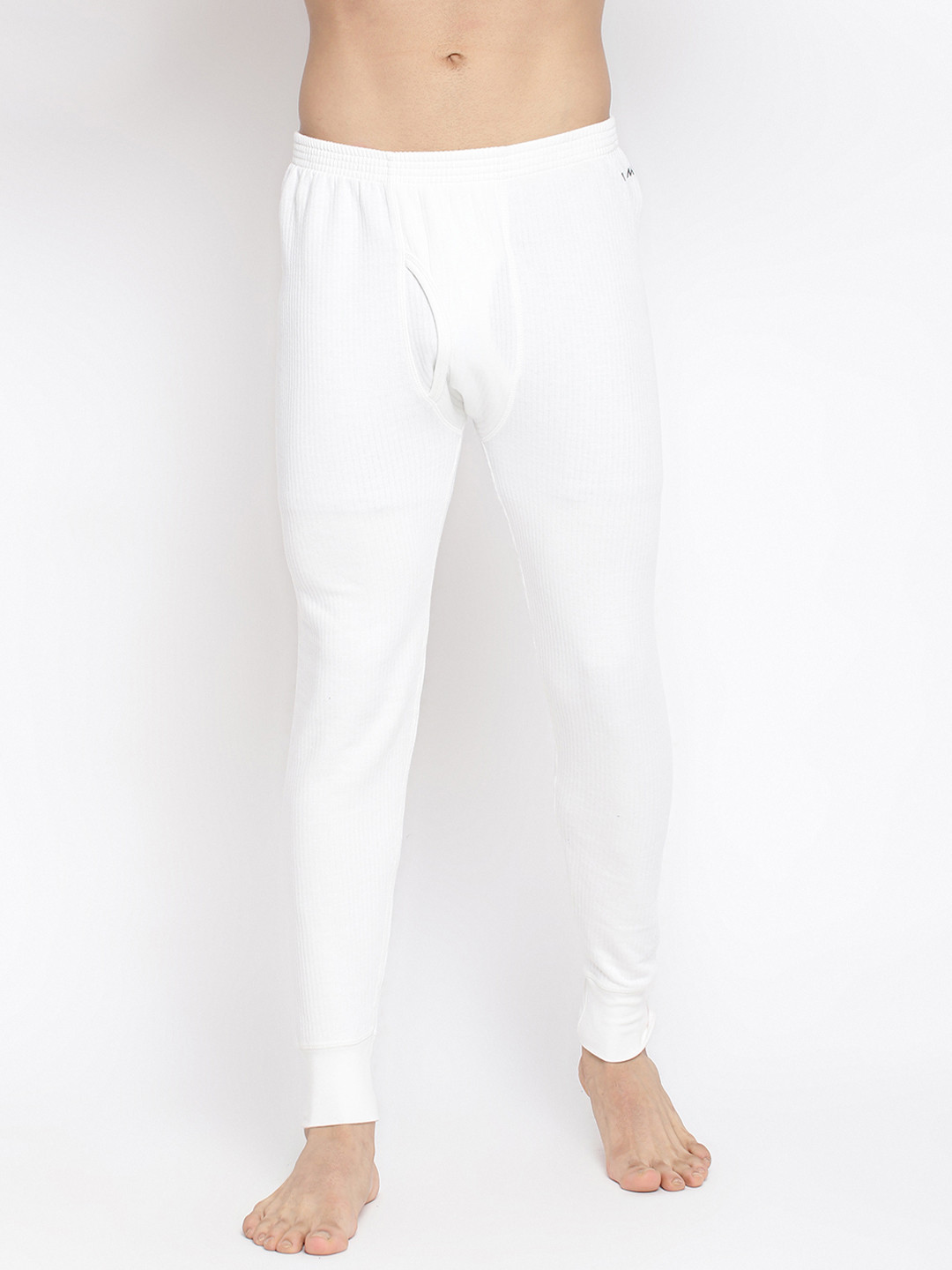 

Almo Wear Men White Ribbed Cotton Thermal Pants