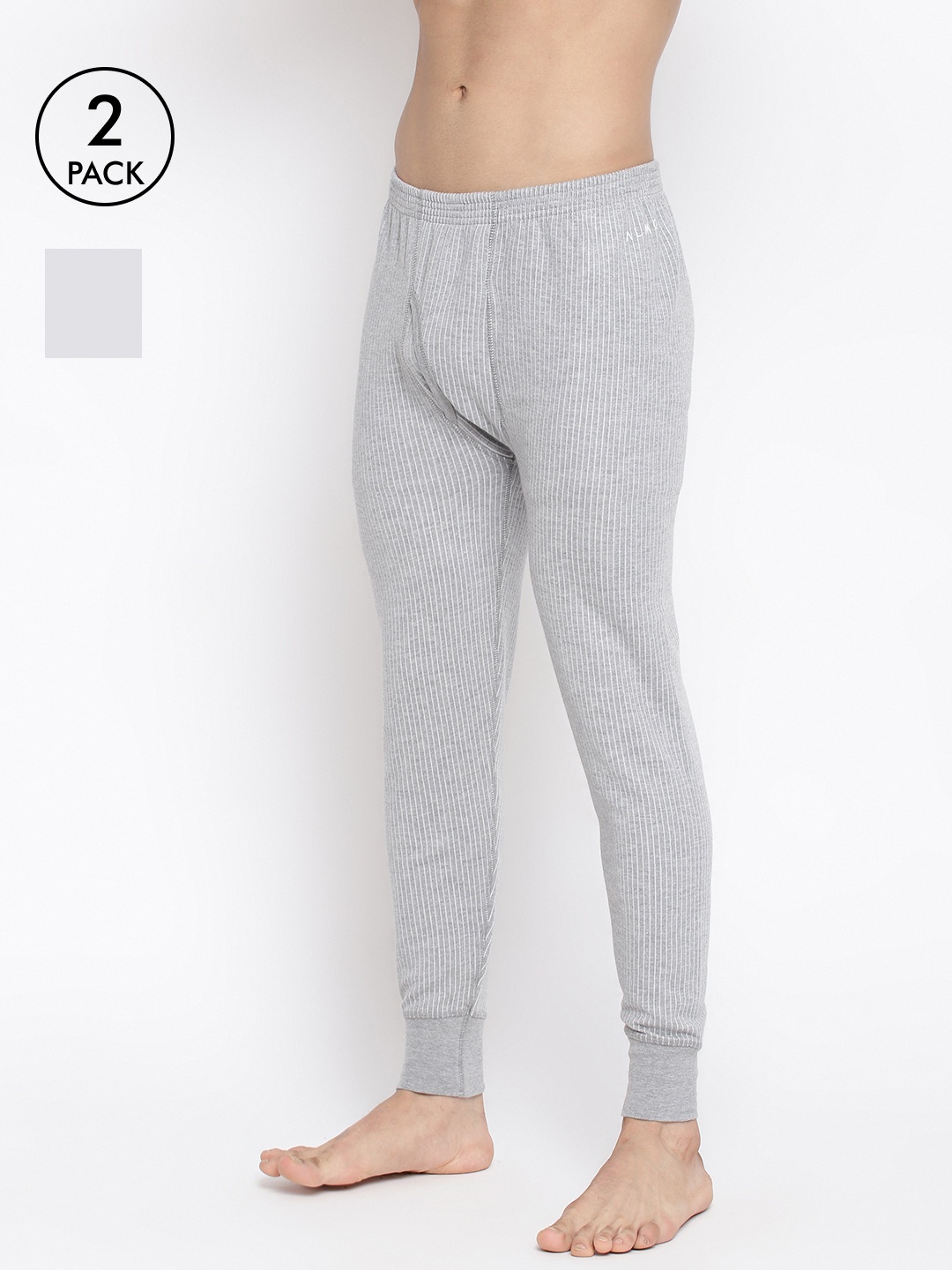 

Almo Wear Pack Of 2 Grey Striped Cotton Ultra-Warm Thermal Bottoms