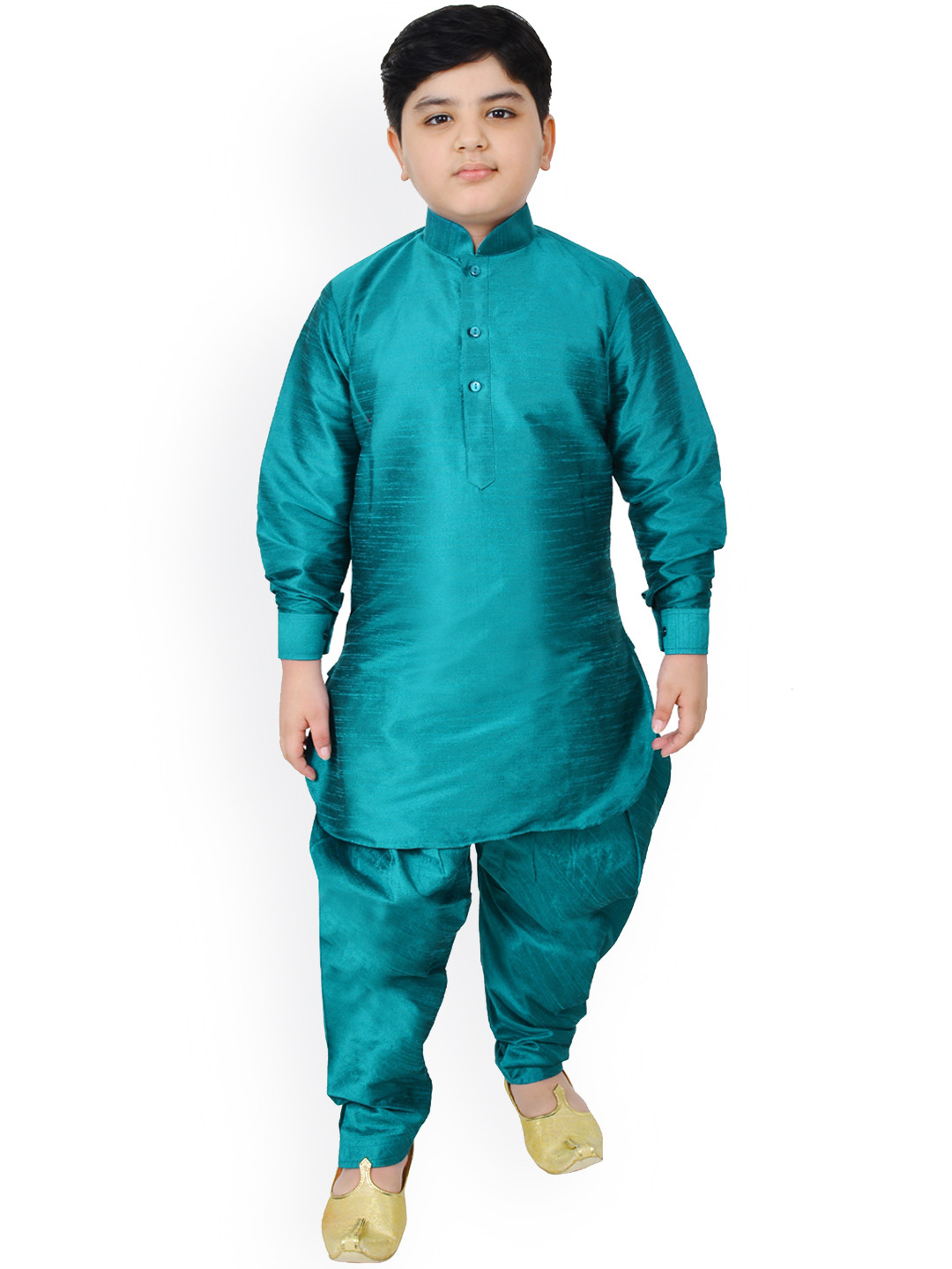 

SG YUVRAJ Boys Teal Regular Raw Silk Kurta with Pyjamas
