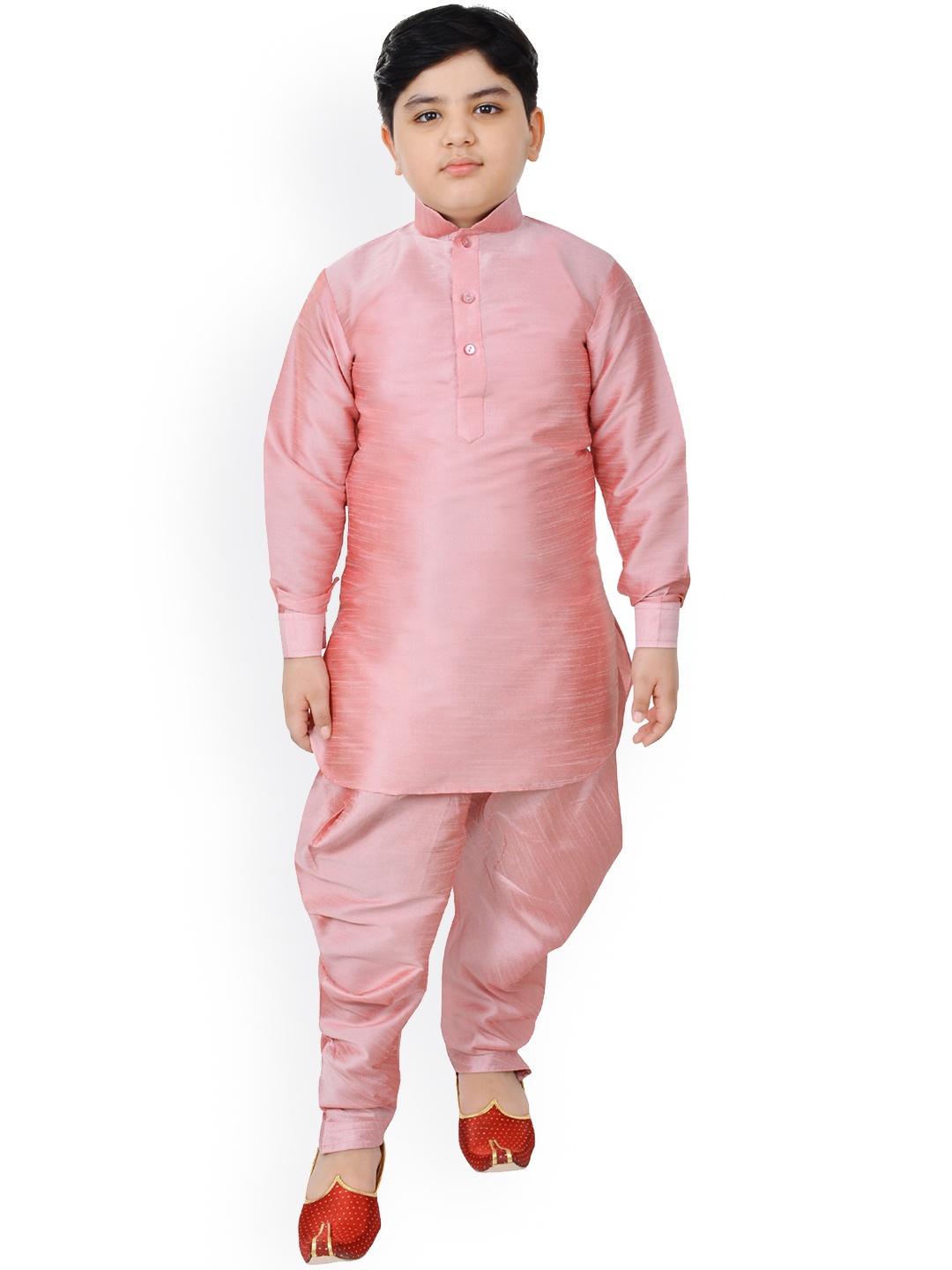 

SG YUVRAJ Boys Pink Regular Raw Silk Kurta with Pyjamas