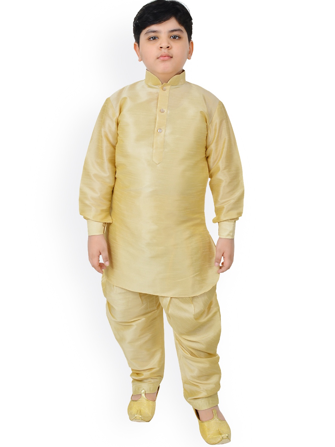 

SG YUVRAJ Boys Gold-Toned Regular Raw Silk Kurta with Dhoti Pants