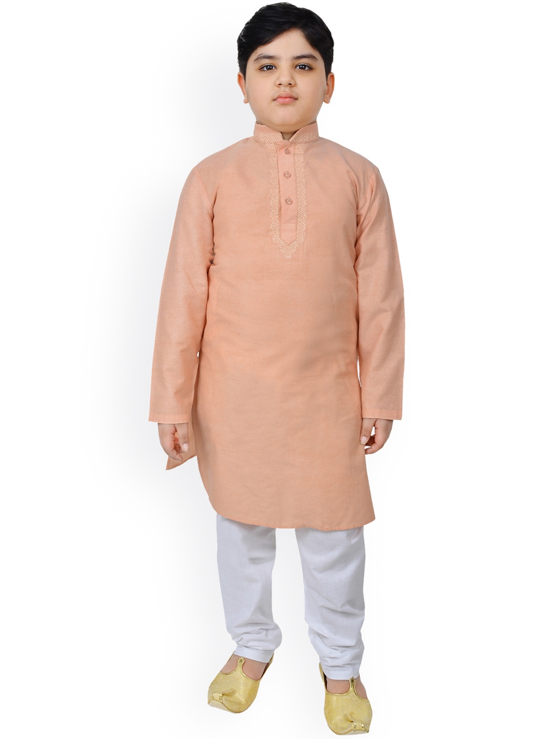

SG YUVRAJ Boys Peach-Coloured Regular Pure Cotton Kurta with Pyjamas