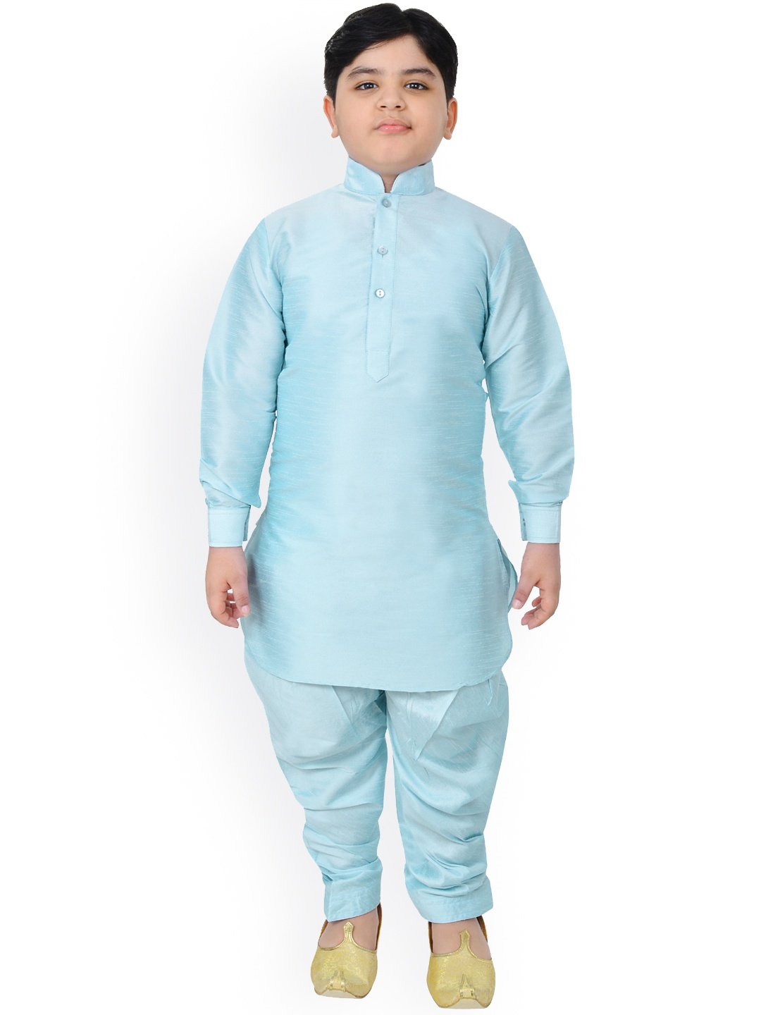 

SG YUVRAJ Boys Turquoise Blue Regular Raw Silk Kurta with Pyjamas