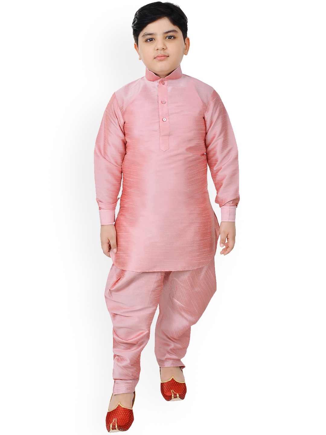 

SG YUVRAJ Boys Pink Regular Raw Silk Kurta with Pyjamas