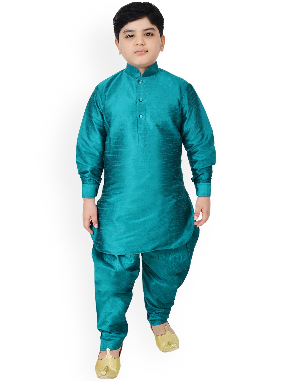 

SG YUVRAJ Boys Teal Regular Raw Silk Kurta with Pyjamas