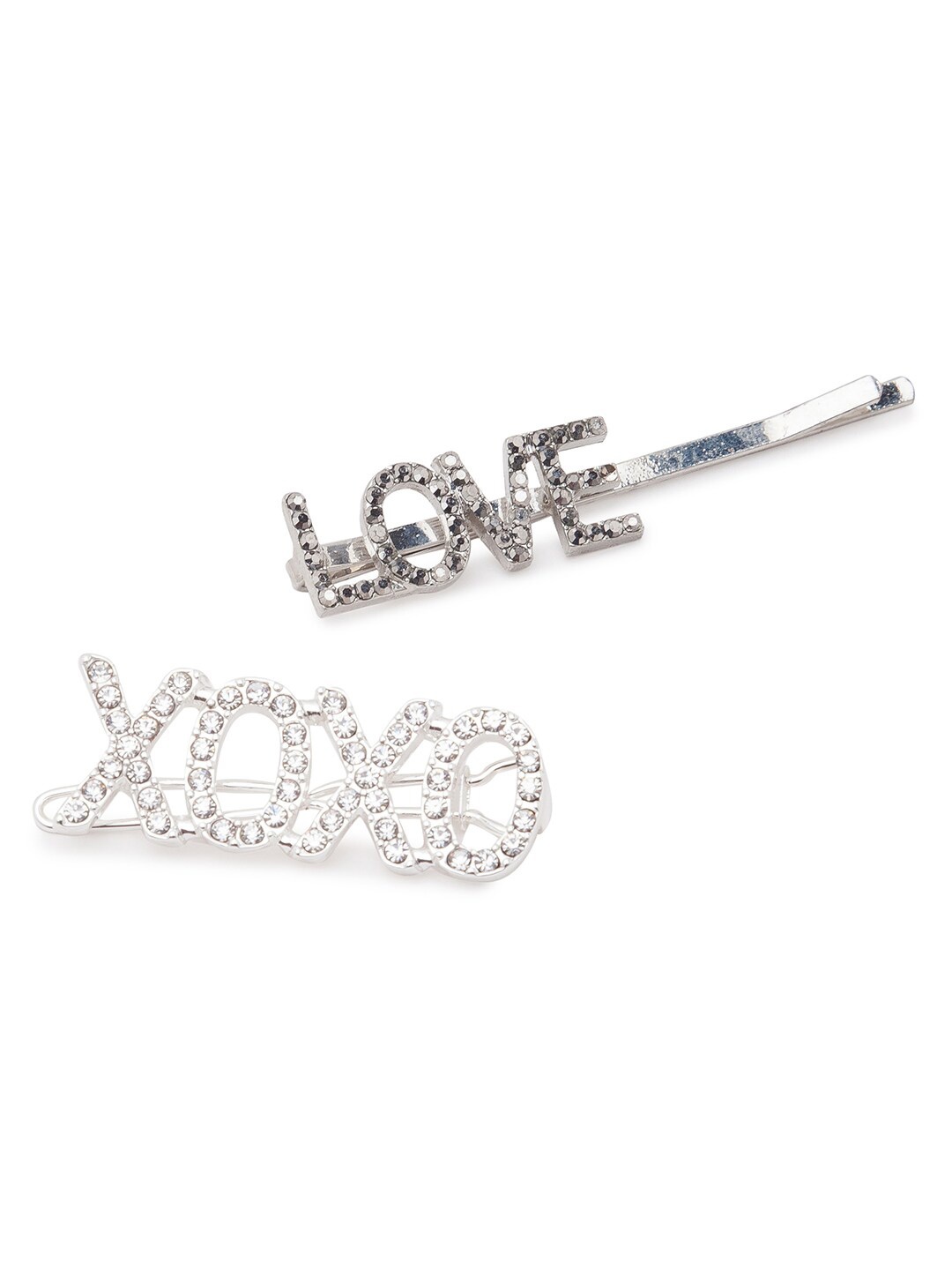 

Lilly & sparkle Women Set Of 2 Silver & White-Toned Embellished Bobby Pin & Hair Pin