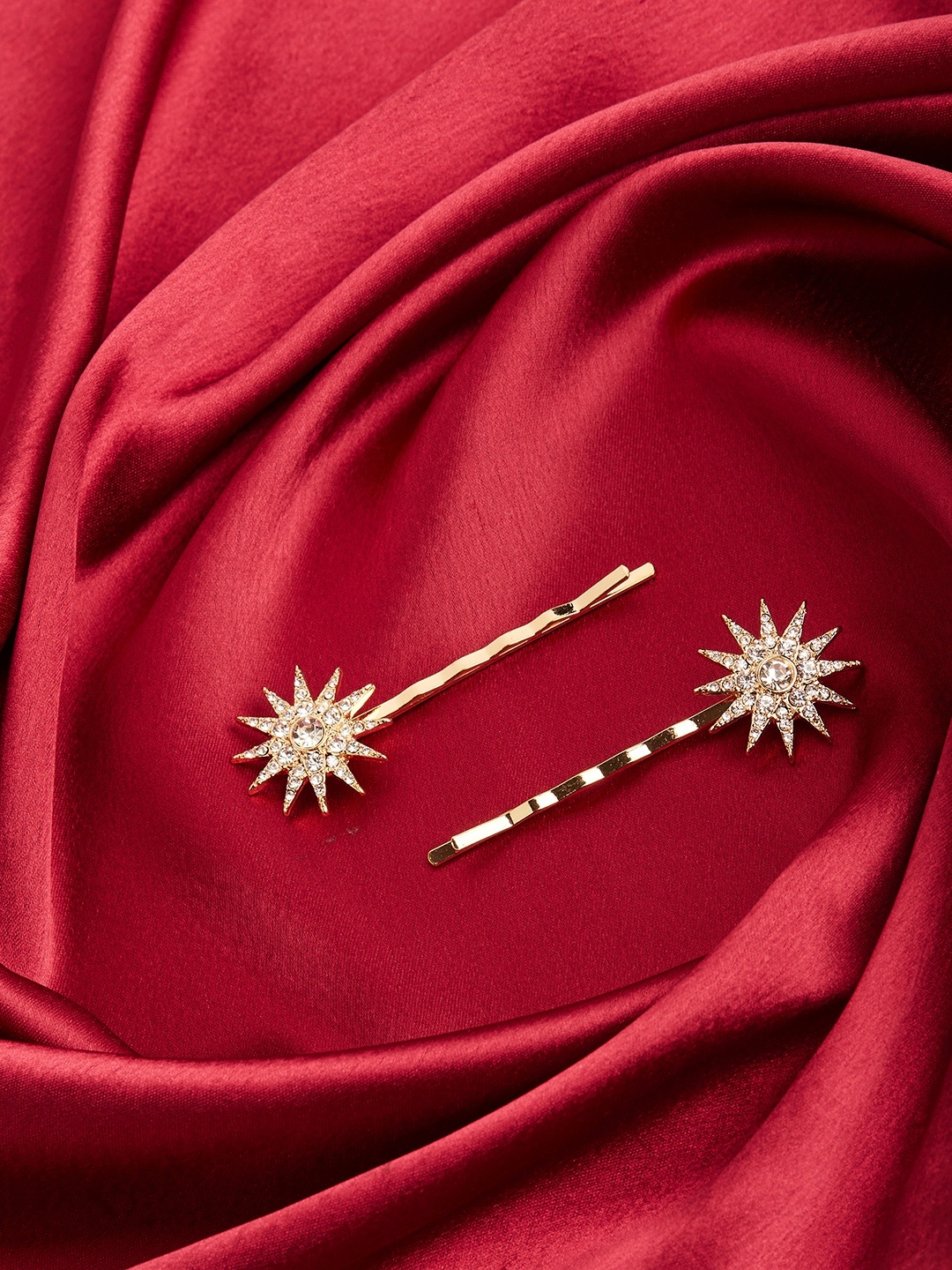 

Lilly & sparkle Women Set Of 2 Gold & White-Toned Embellished Bobby Pins