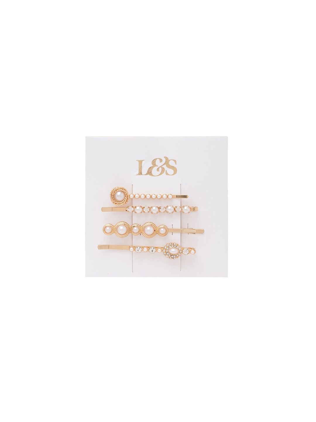 

Lilly & sparkle Women Set Of 4 Gold & Cream-Toned Embellished Bobby Pins