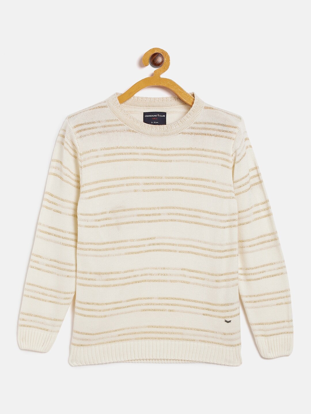 

Crimsoune Club Girls Off White & Brown Acrylic Striped Pullover