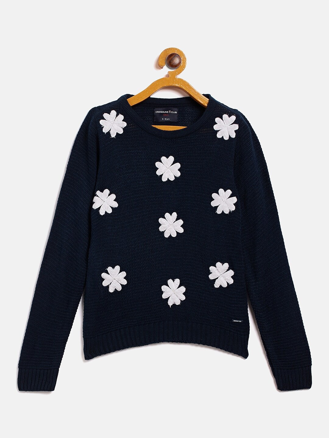 

Crimsoune Club Girls Navy Blue & White Floral Pullover with Embellished Detail