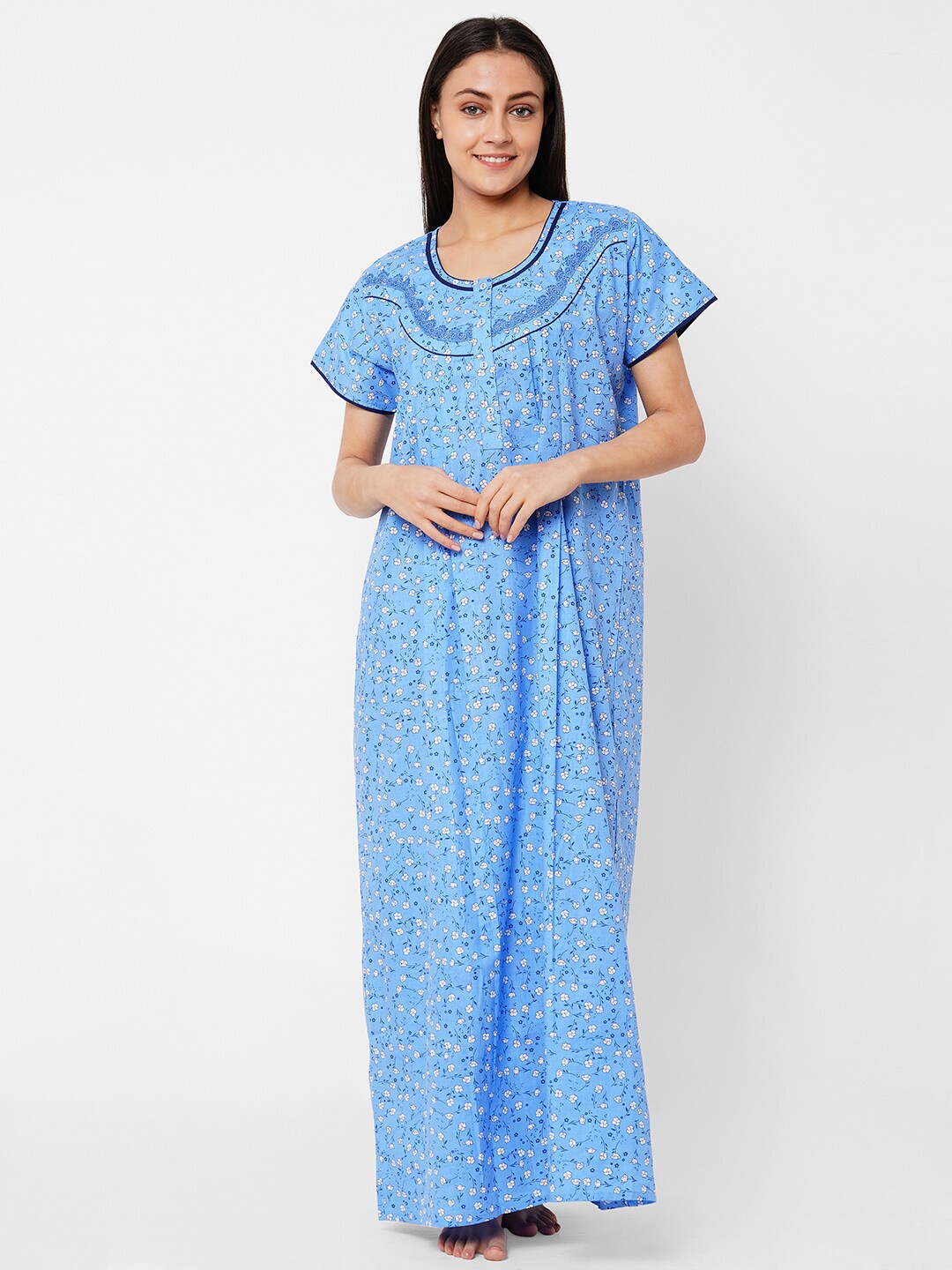 

Sweet Dreams Blue Printed Maxi Nightdress OCW-2112 BLUE