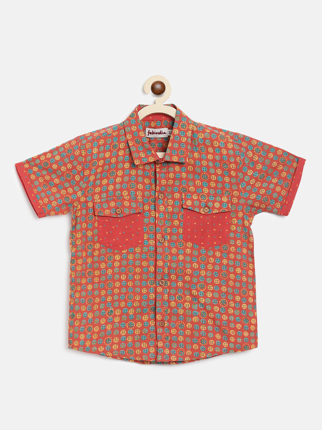 

Fabindia Boys Red & Blue Opaque Printed Cotton Casual Shirt