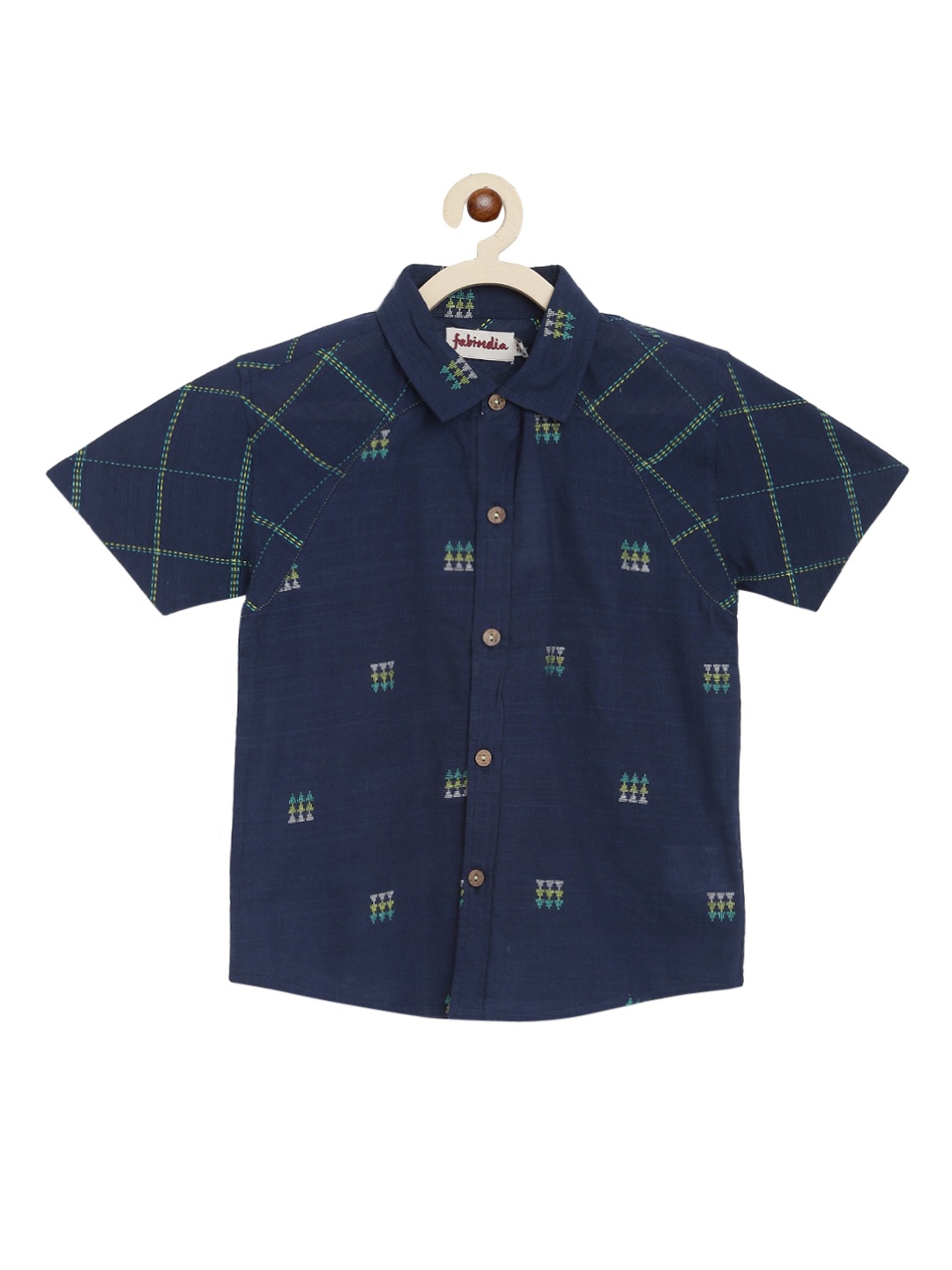 

Fabindia Boys Navy Blue Opaque Printed Casual Cotton Shirt