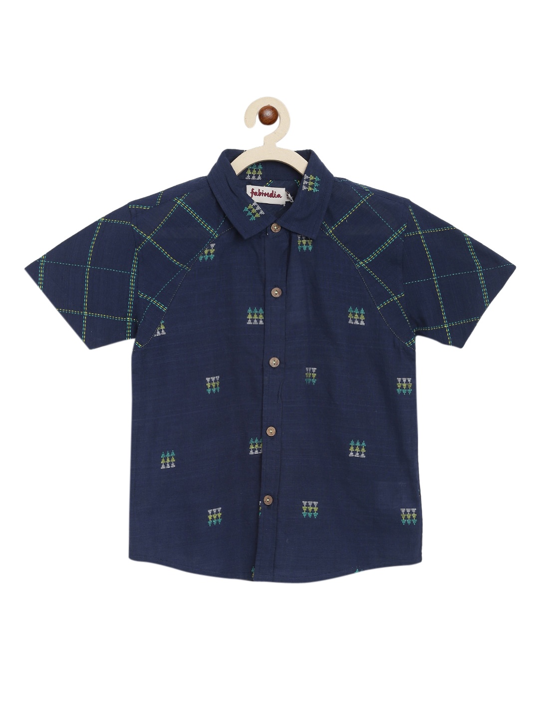 

Fabindia Boys Navy Blue Opaque Printed Pure Cotton Casual Shirt