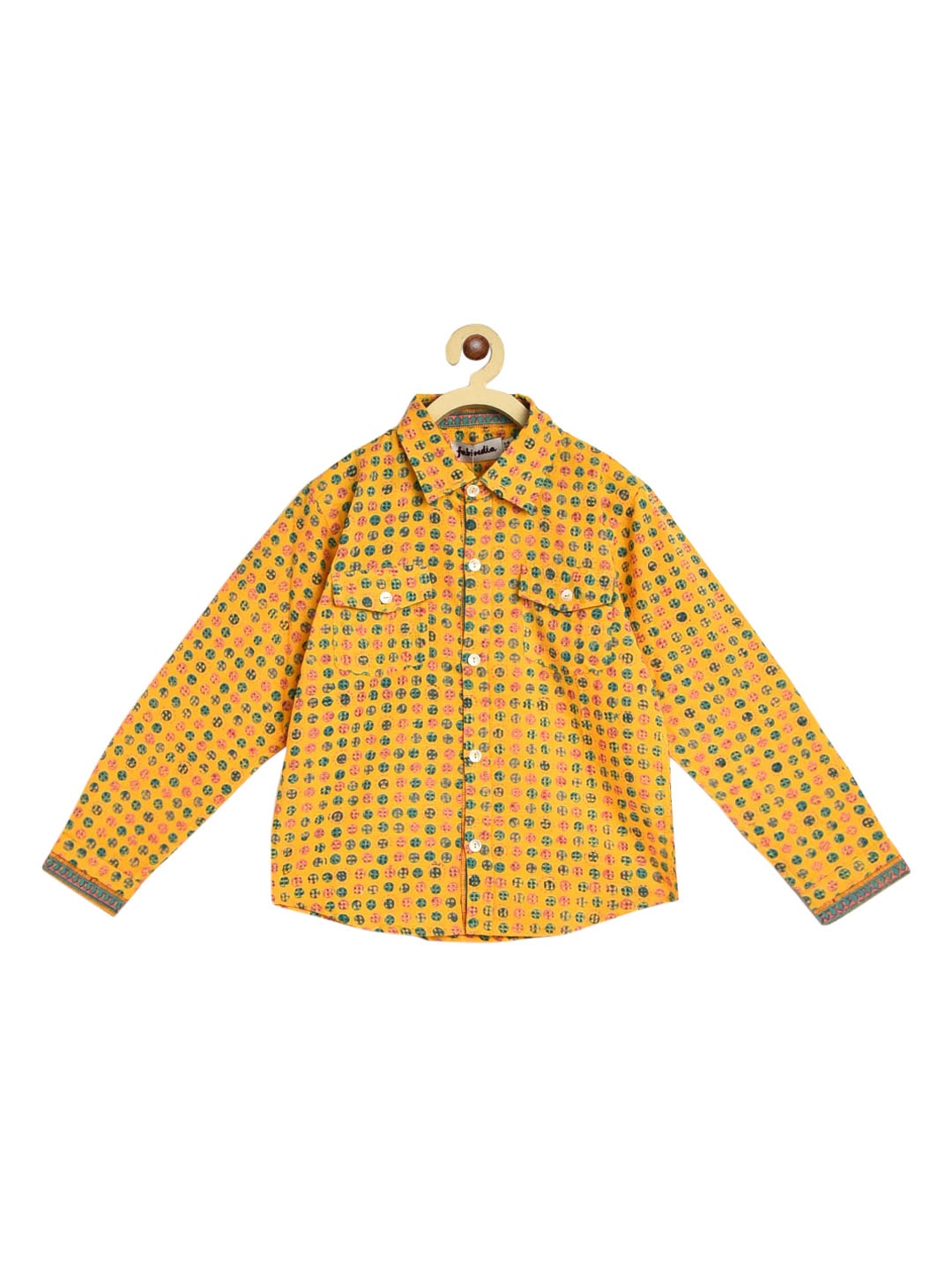 

Fabindia Boys Yellow & Blue Opaque Printed Cotton Casual Shirt