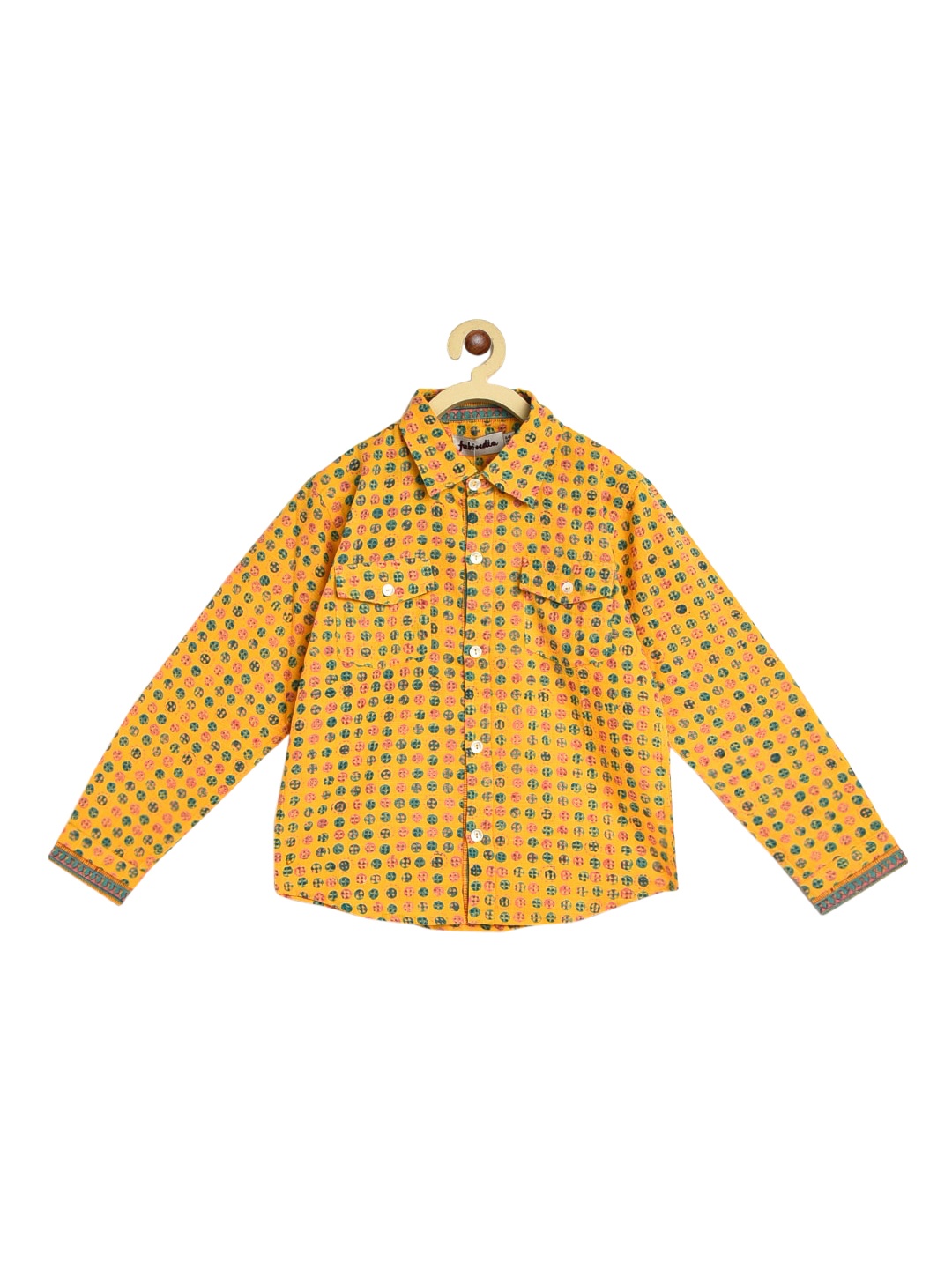 

Fabindia Boys Yellow & Blue Opaque Printed Cotton Casual Shirt