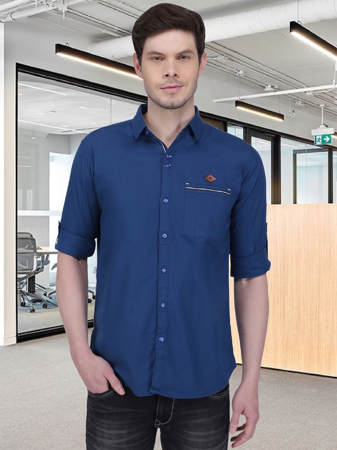 

Kuons Avenue Men Blue Smart Slim Fit Opaque Cotton Linen Casual Shirt
