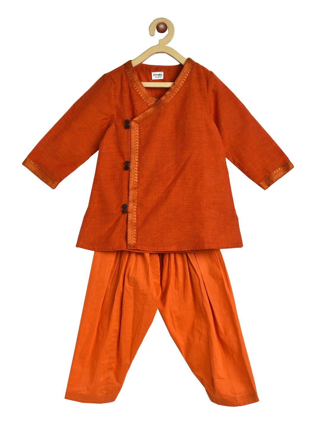 

Fabindia Boys Red Angrakha Pure Cotton Kurta with Pyjamas