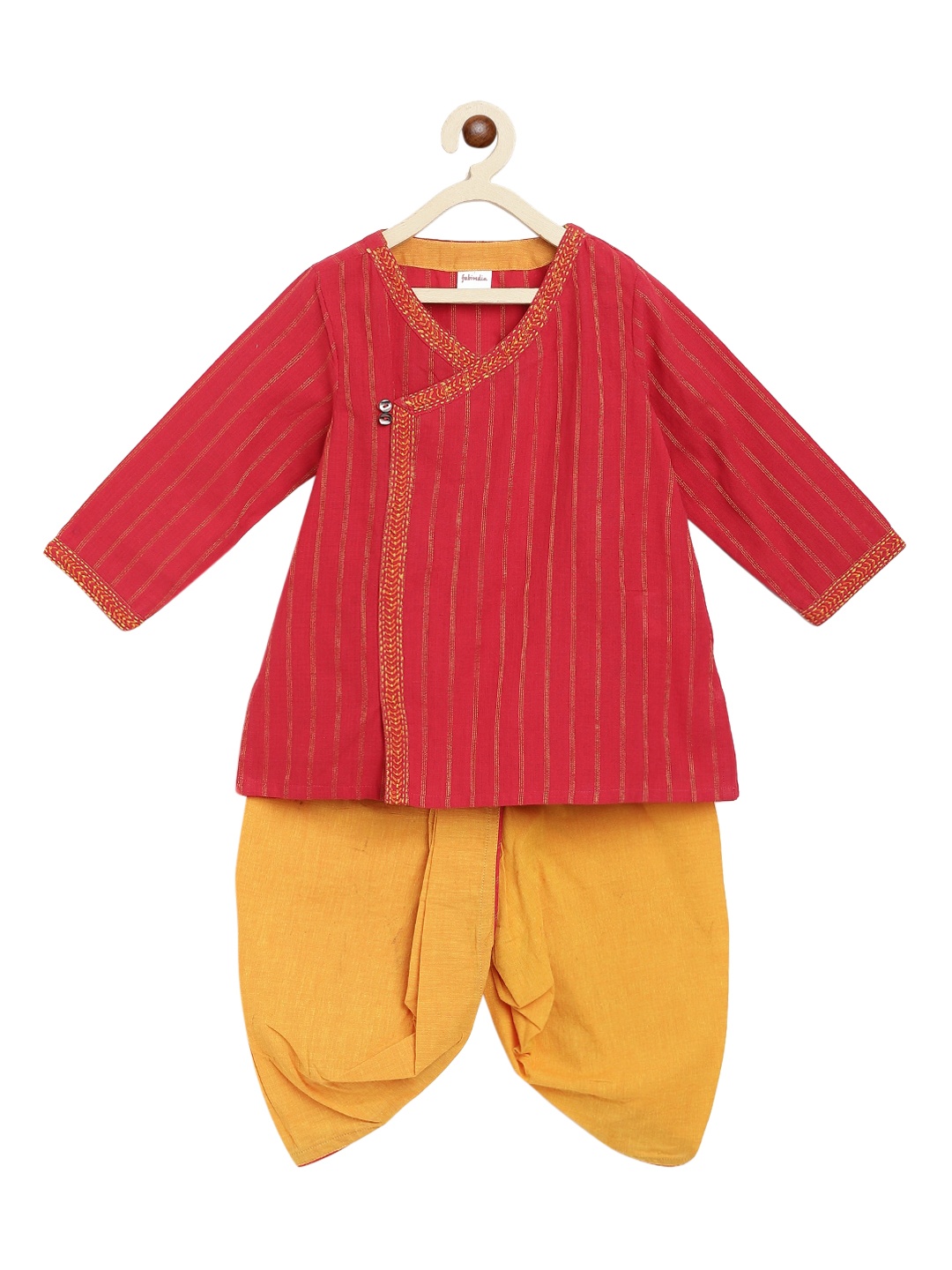 

Fabindia Boys Red Angrakha Pure Cotton Kurta with Dhoti Pants