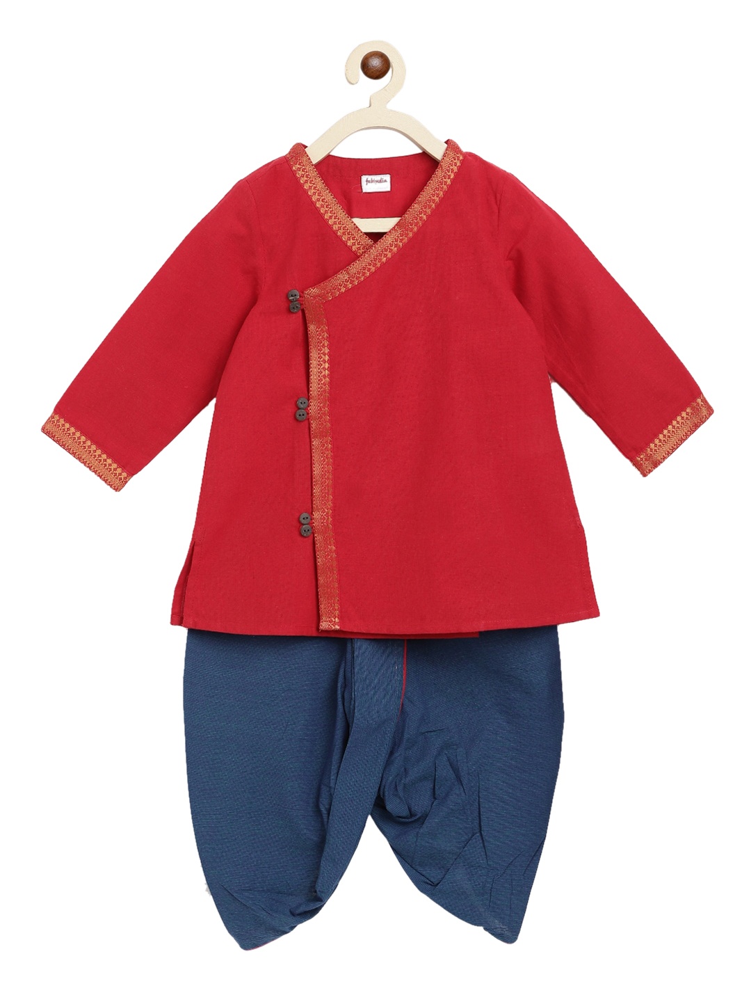 

Fabindia Boys Red Angrakha Pure Cotton Kurta with Dhoti Pants