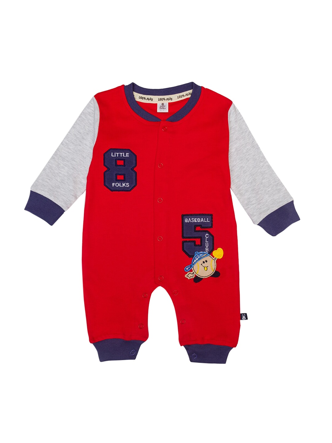 

Little Folks Infant Kids Red & Grey Solid Pure Cotton Rompers