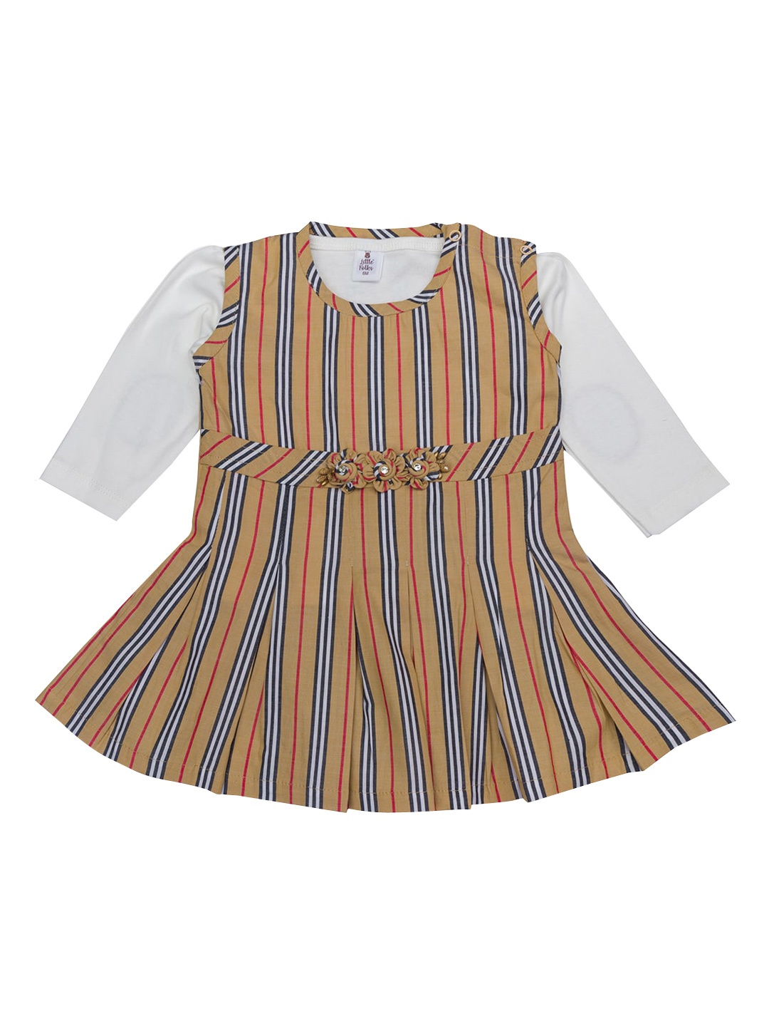 

Little Folks Beige & White Striped Cotton Dress With T-Shirt