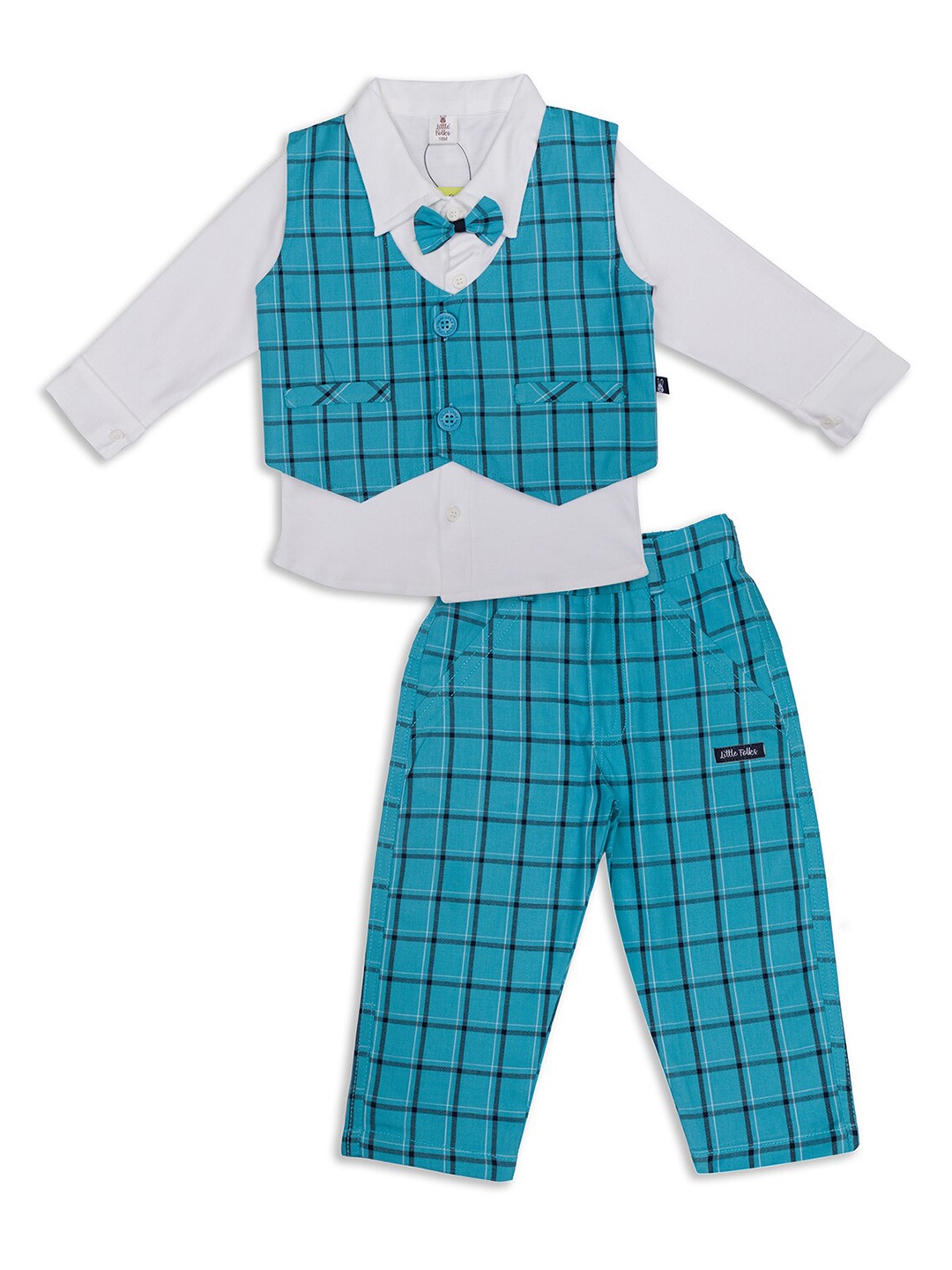 

Little Folks Unisex Kids White & Blue Pure Cotton Shirt with Trousers & Waistcoat