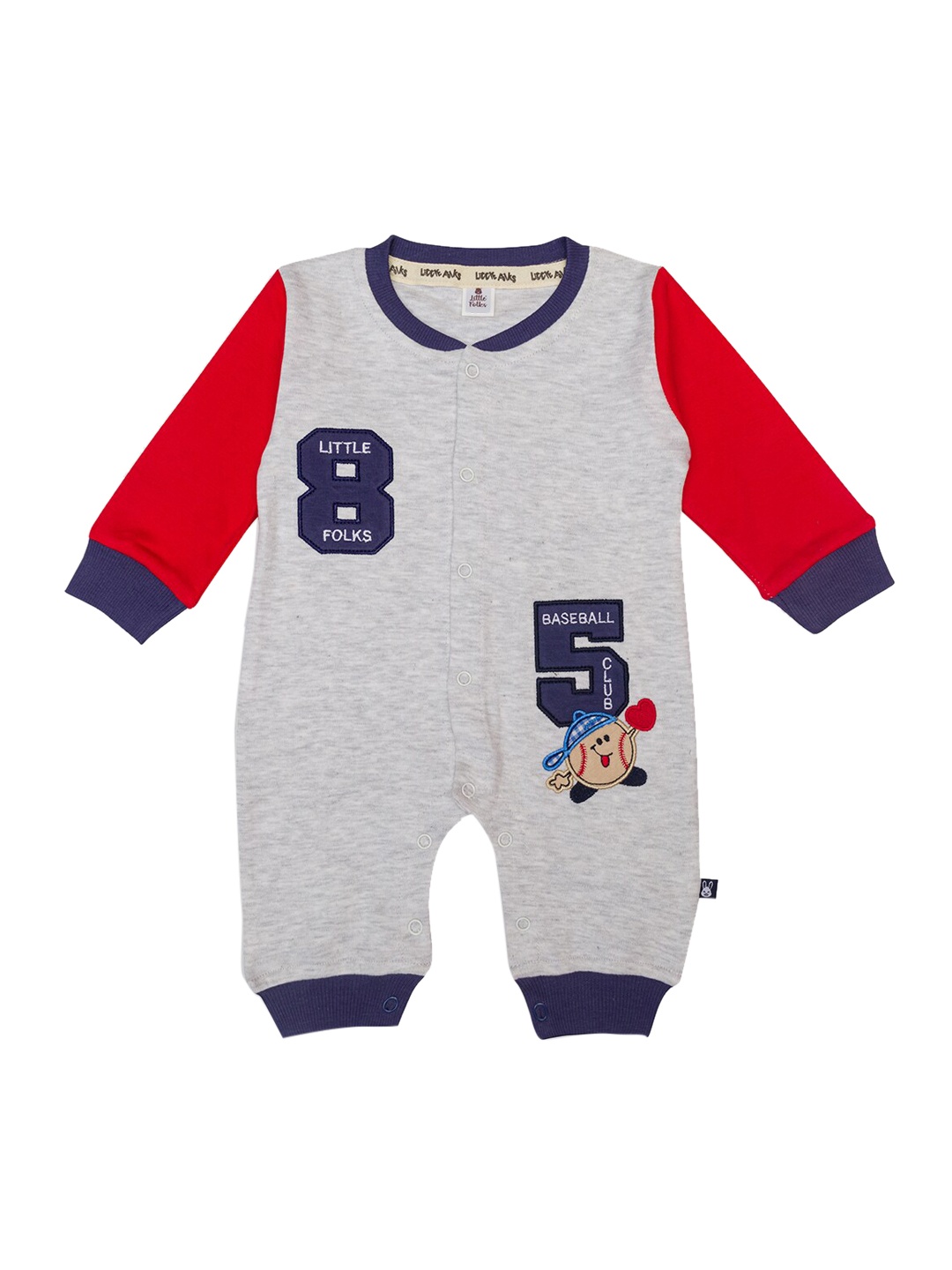 

Little Folks Infant Kids Grey & Navy Blue Printed Cotton Rompers