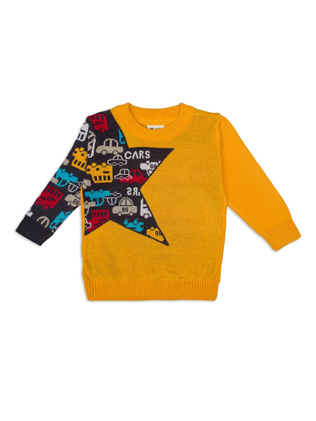 

Little Folks Unisex Kids Yellow & Black Typography Printed Pullover